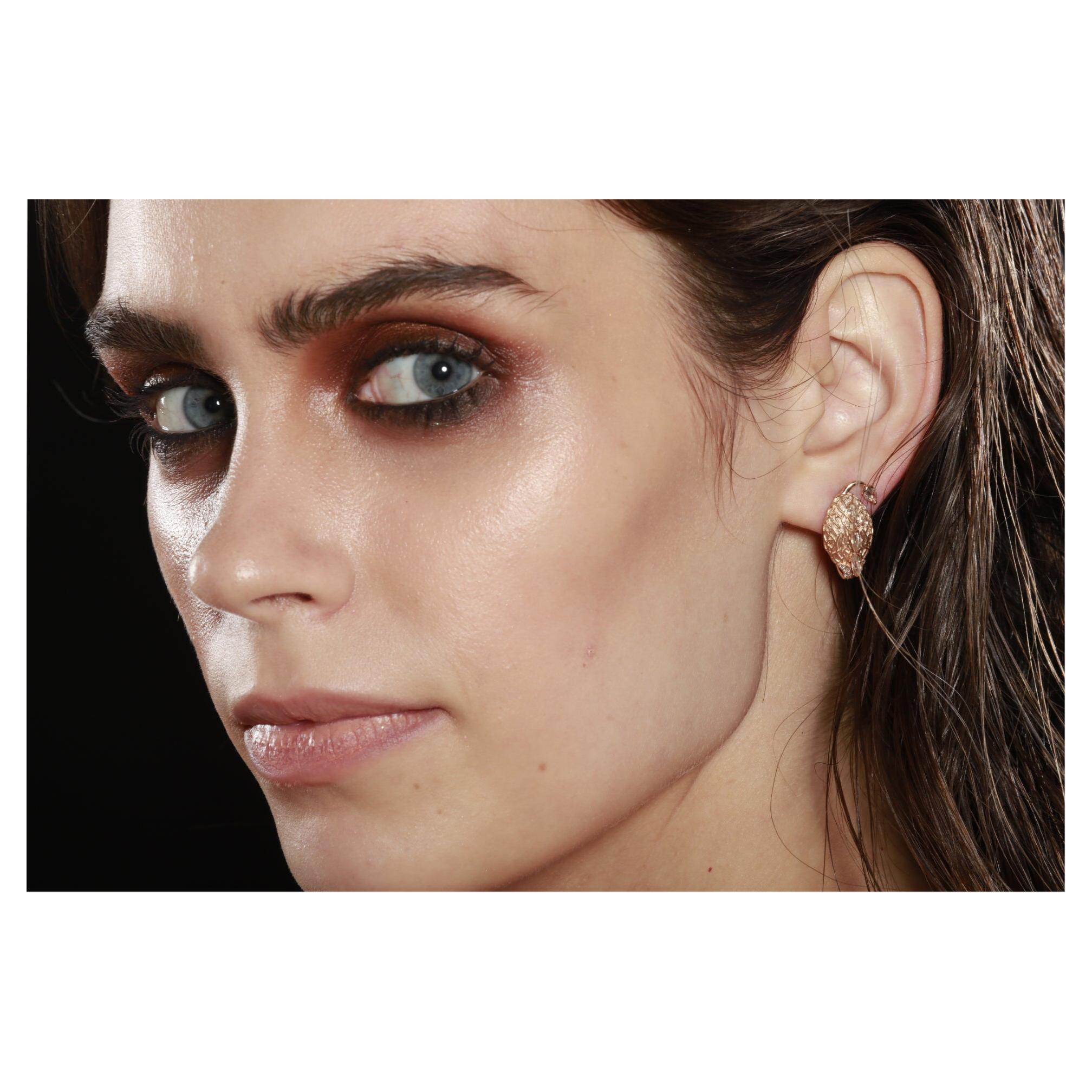 18 Karat Rose Gold Diamond Ear Studs For Sale