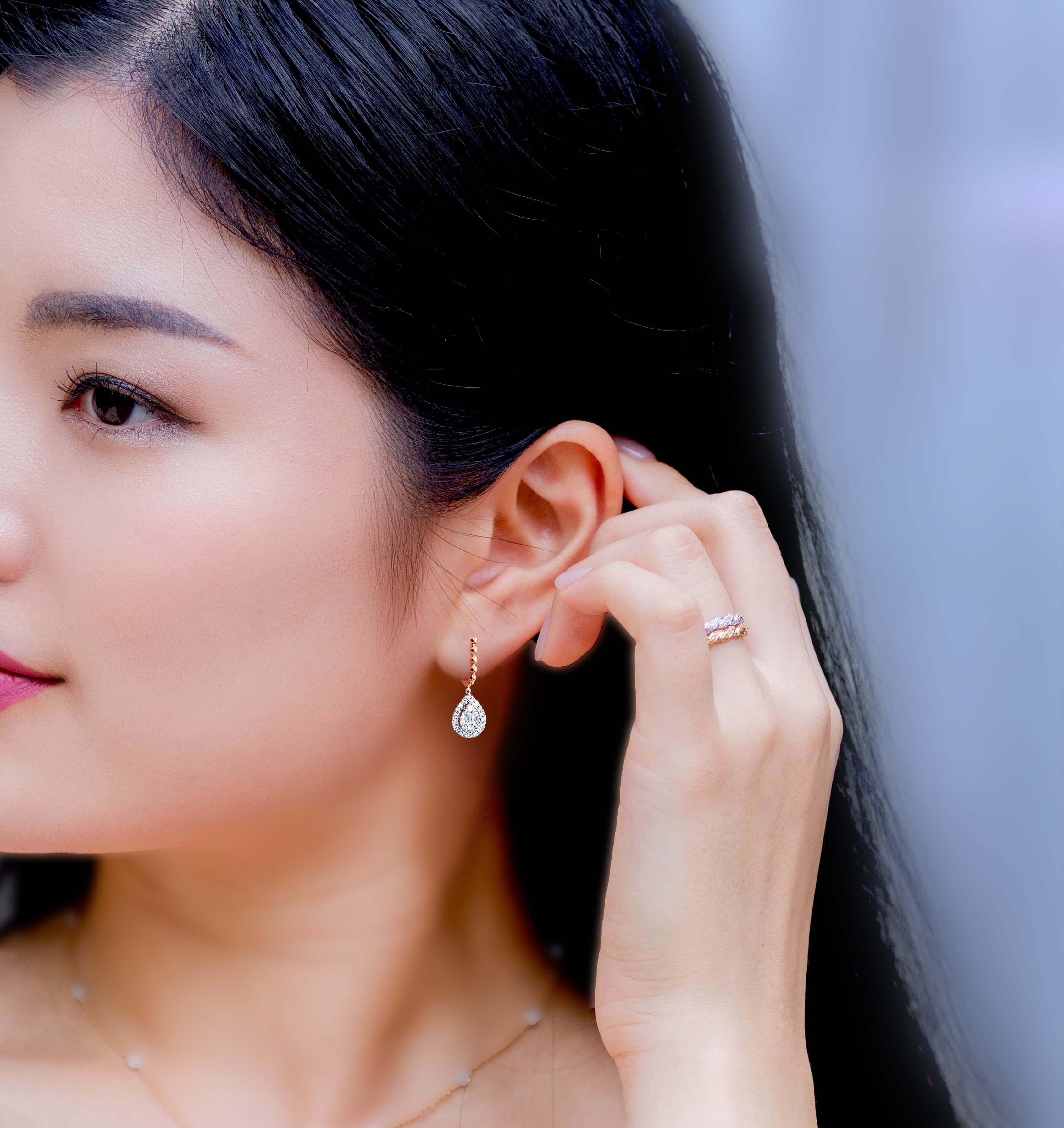 Artisan 18 Karat Rose Gold Diamond Earrings For Sale