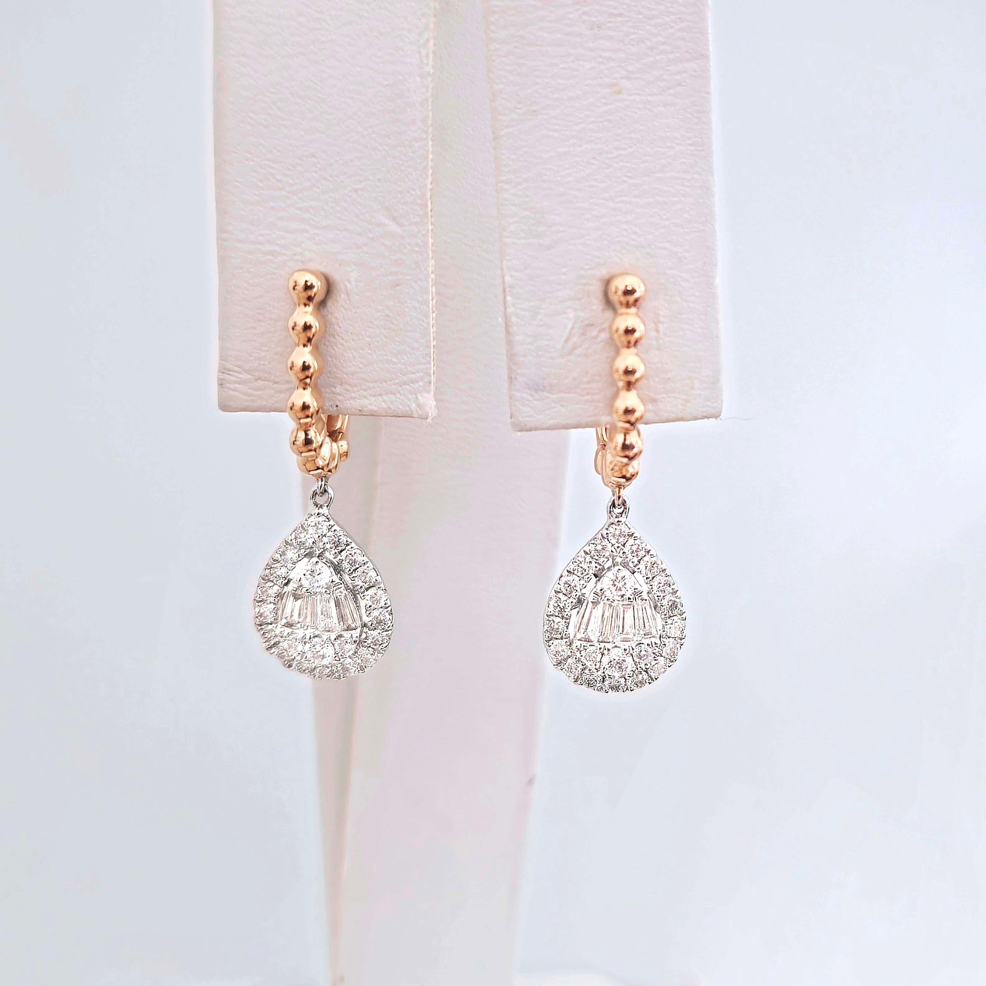 Women's 18 Karat Rose Gold Diamond Earrings For Sale