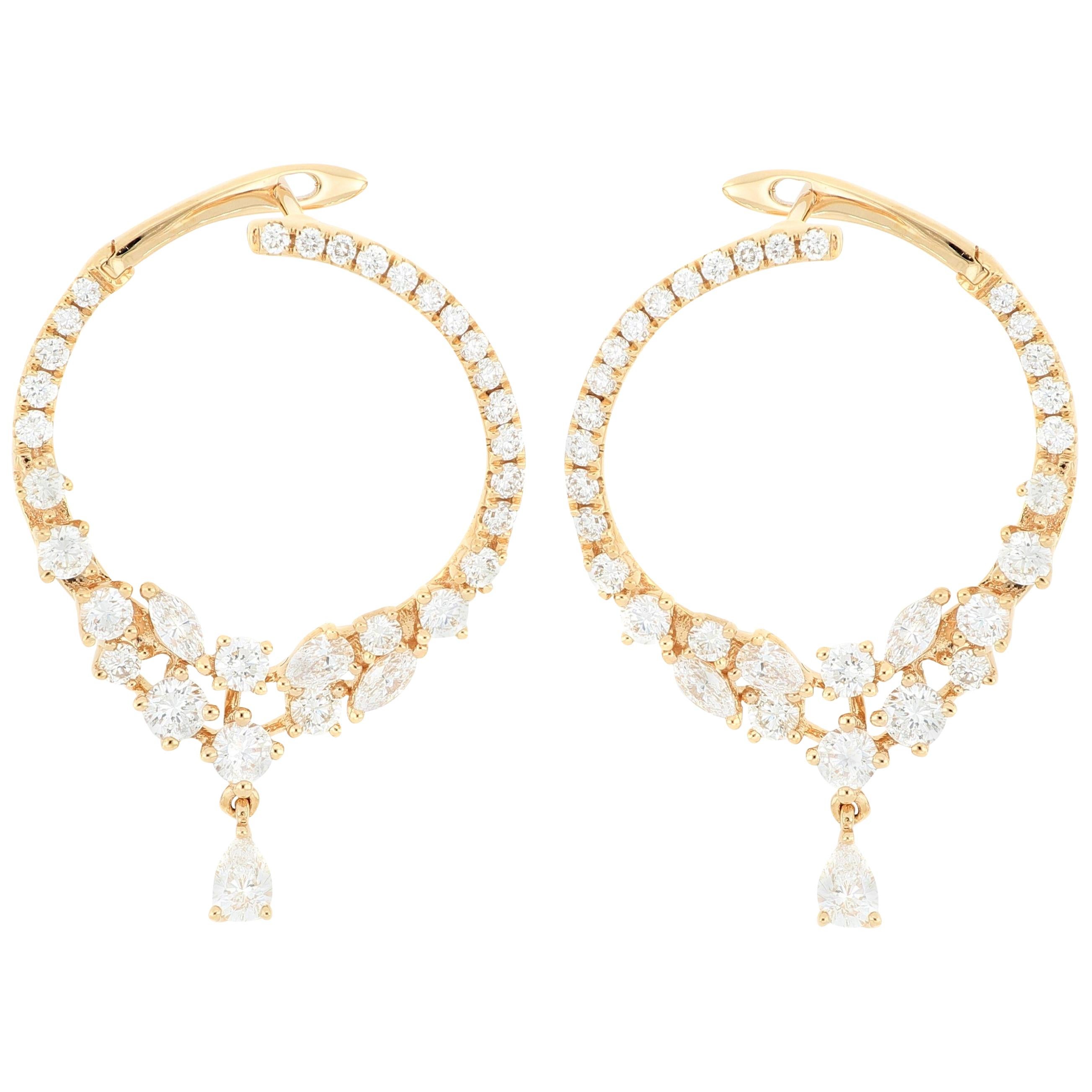 18 Karat Rose Gold Diamond Earrings For Sale
