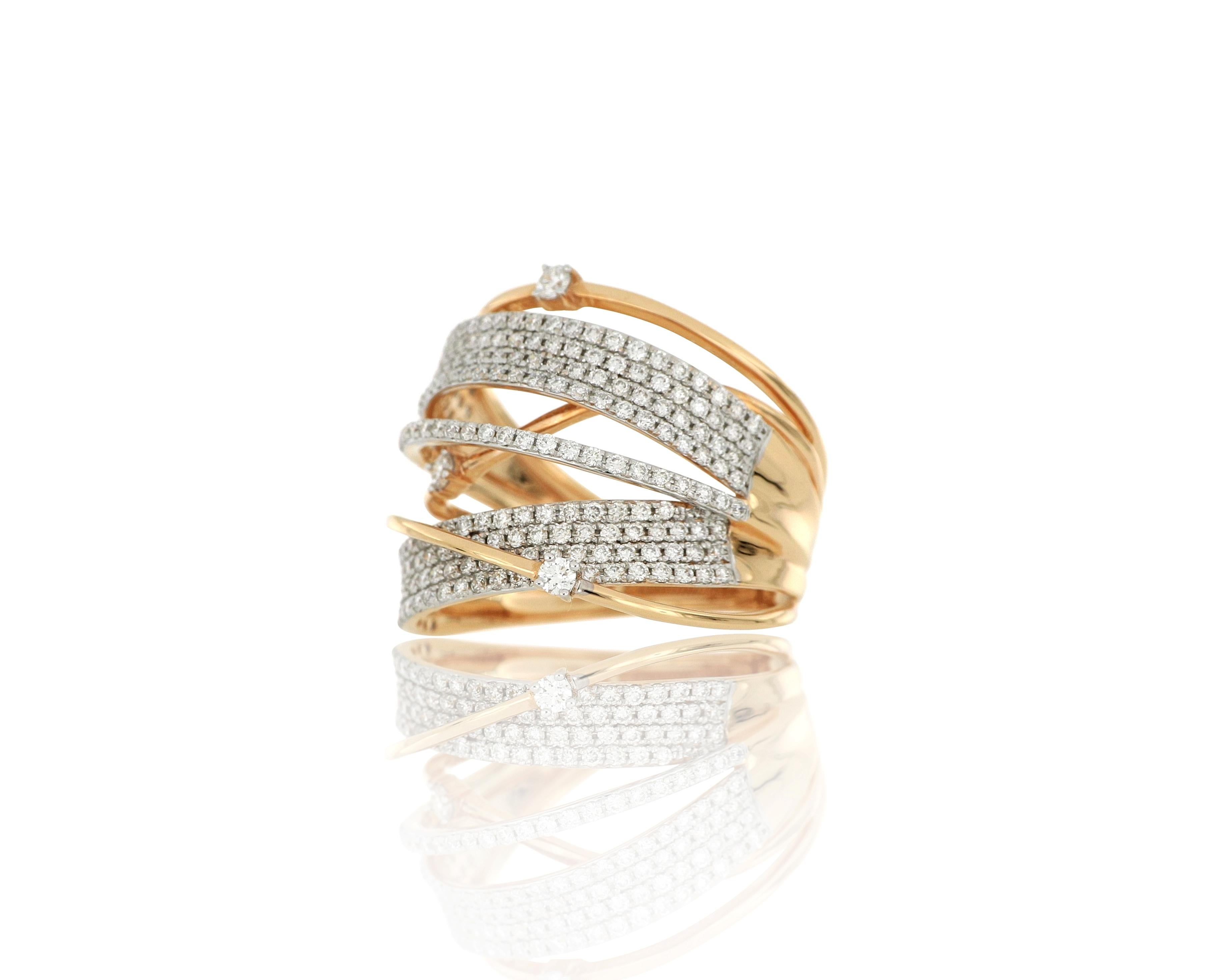 Contemporary 18 Karat Rose Gold Diamond Fashion Ring For Sale