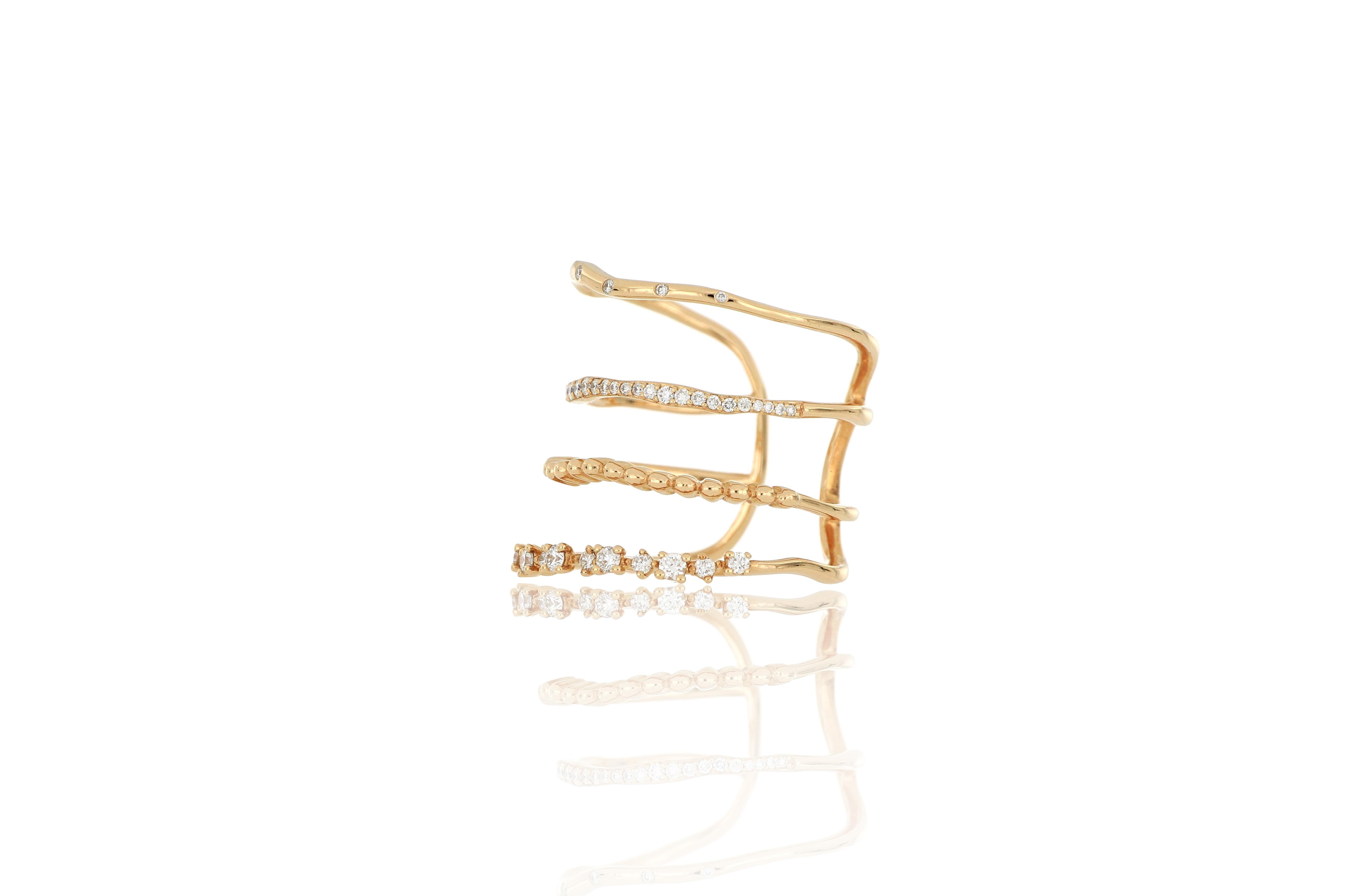 Contemporary 18 Karat Rose Gold Diamond Fashion Ring For Sale