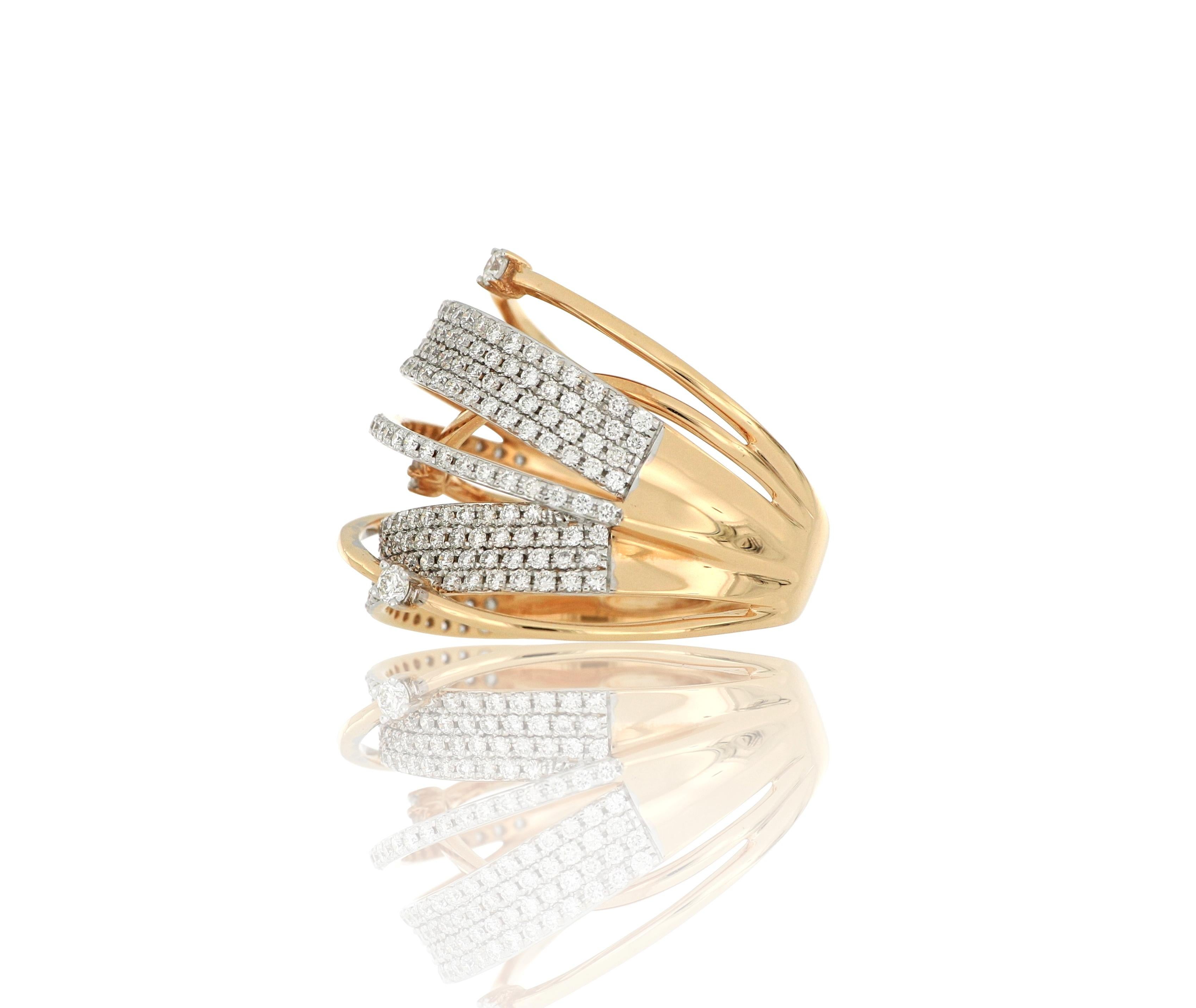Brilliant Cut 18 Karat Rose Gold Diamond Fashion Ring For Sale