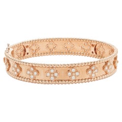 18 Karat Rose Gold Diamond Flower Bangle Bracelet