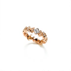 18 Karat Rose Gold Diamond Flower Leaf Ring 0.28 Carat Total