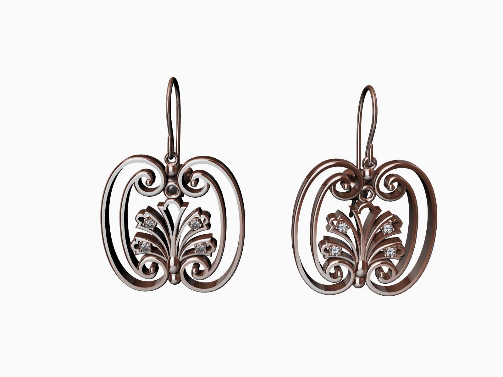 18 Karat Rose Gold Diamond French Gate Dangle Earrings In New Condition For Sale In New York, NY