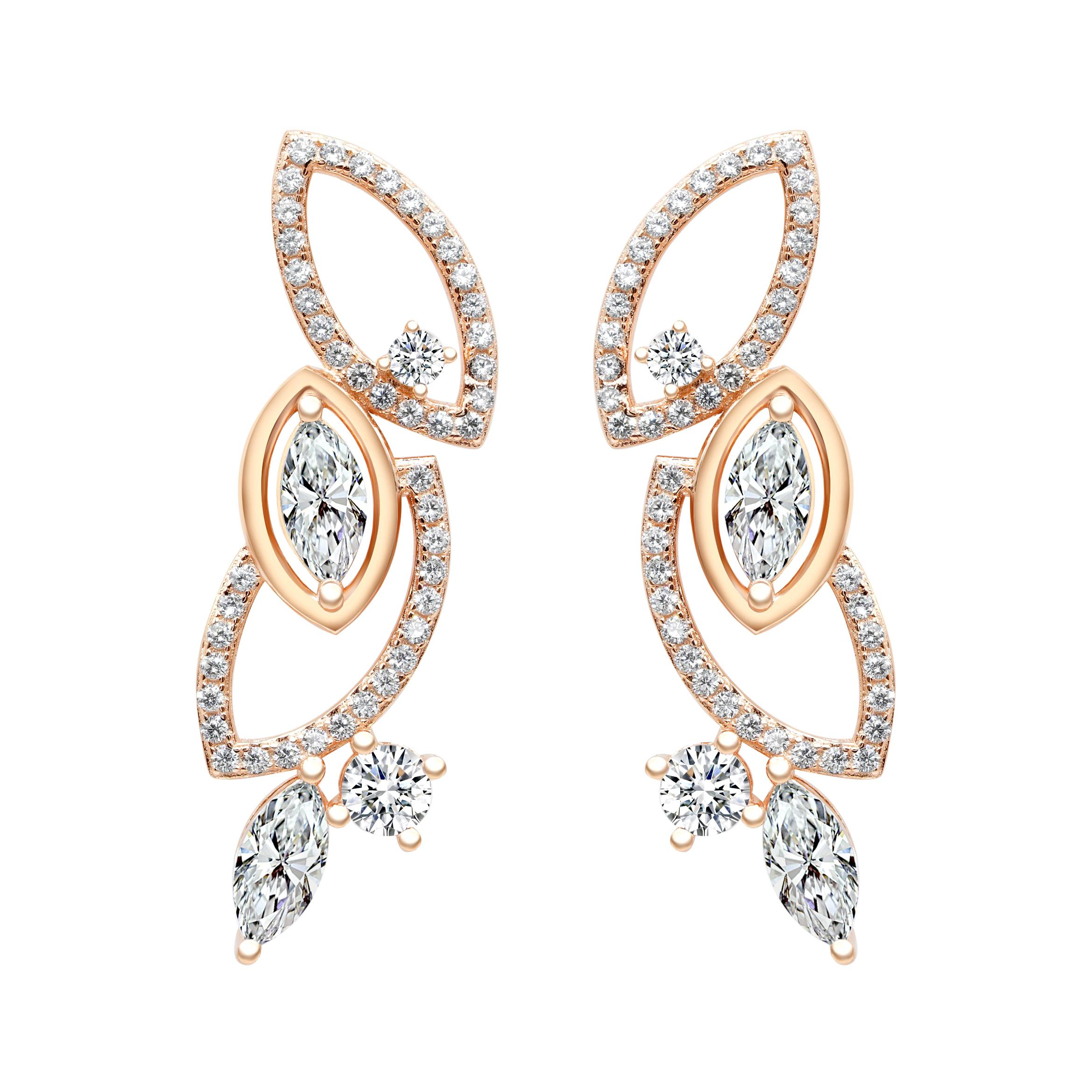 18 Karat Rose Gold Diamond Garden Earrings For Sale