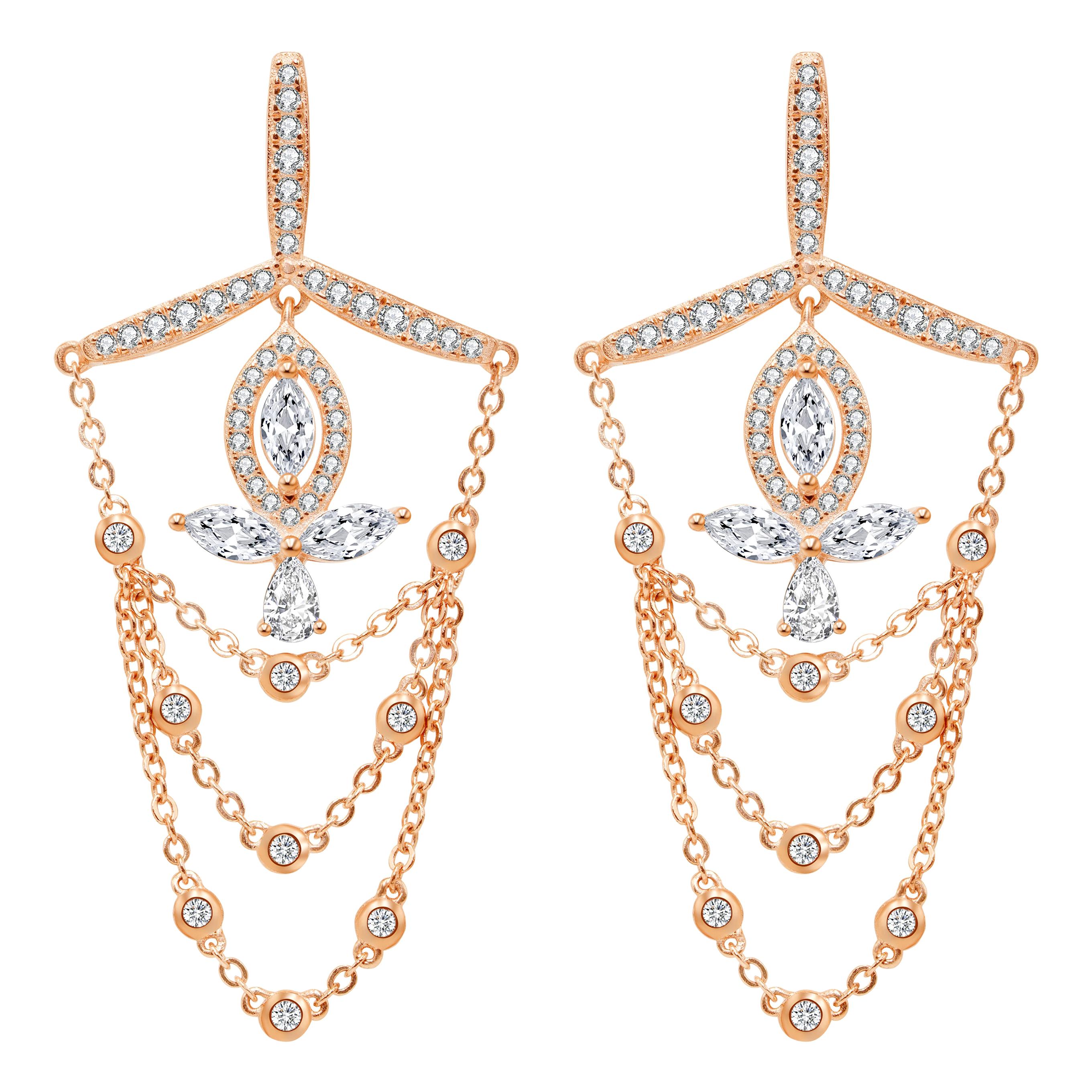 18 Karat Rose Gold Diamond Grand Leaf Earrings