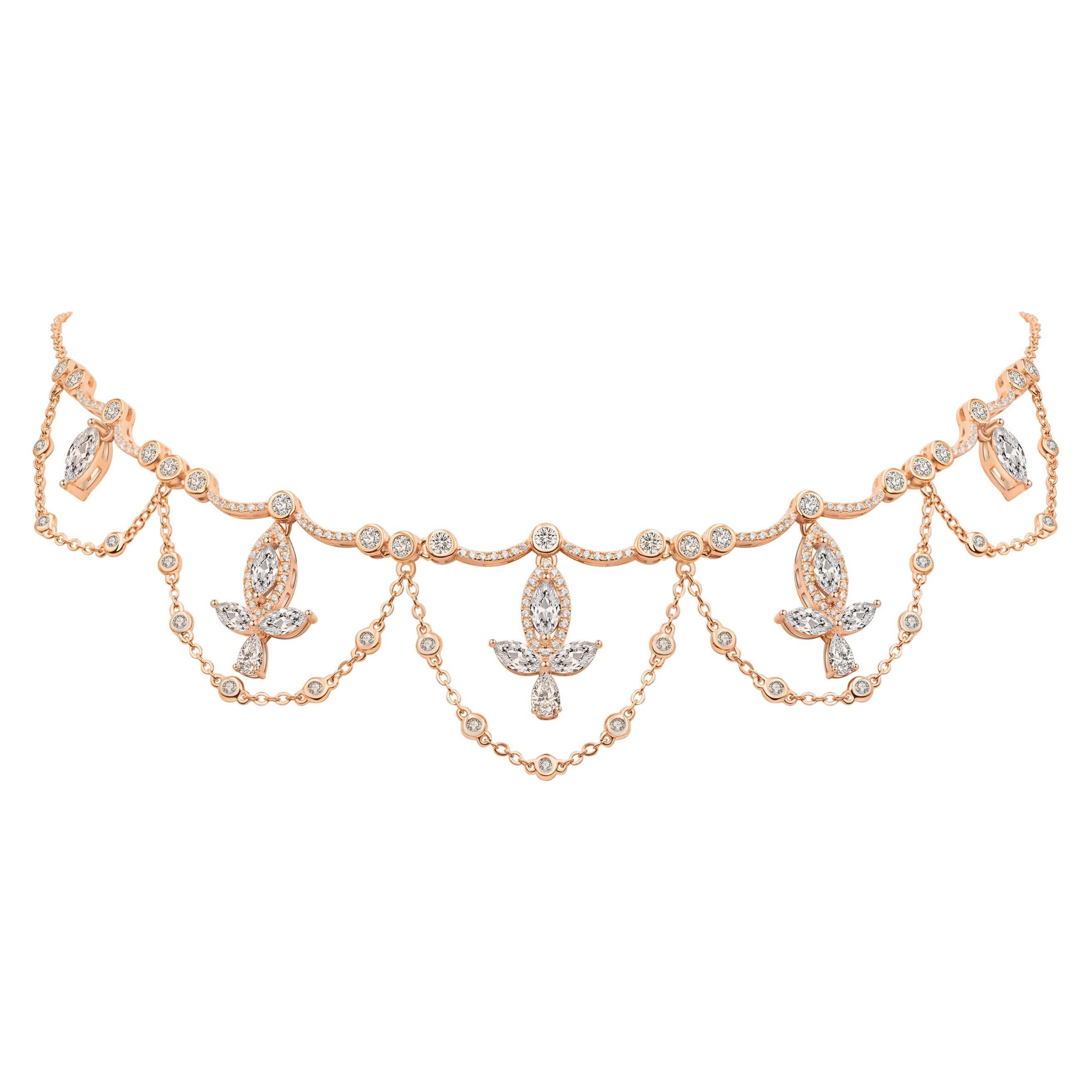 18 Karat Rose Gold Diamond Grand Leaf Necklace For Sale