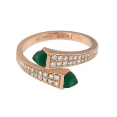 18 Karat Rose Gold,  Diamond,  Green Agate Bypass Fashion Ring