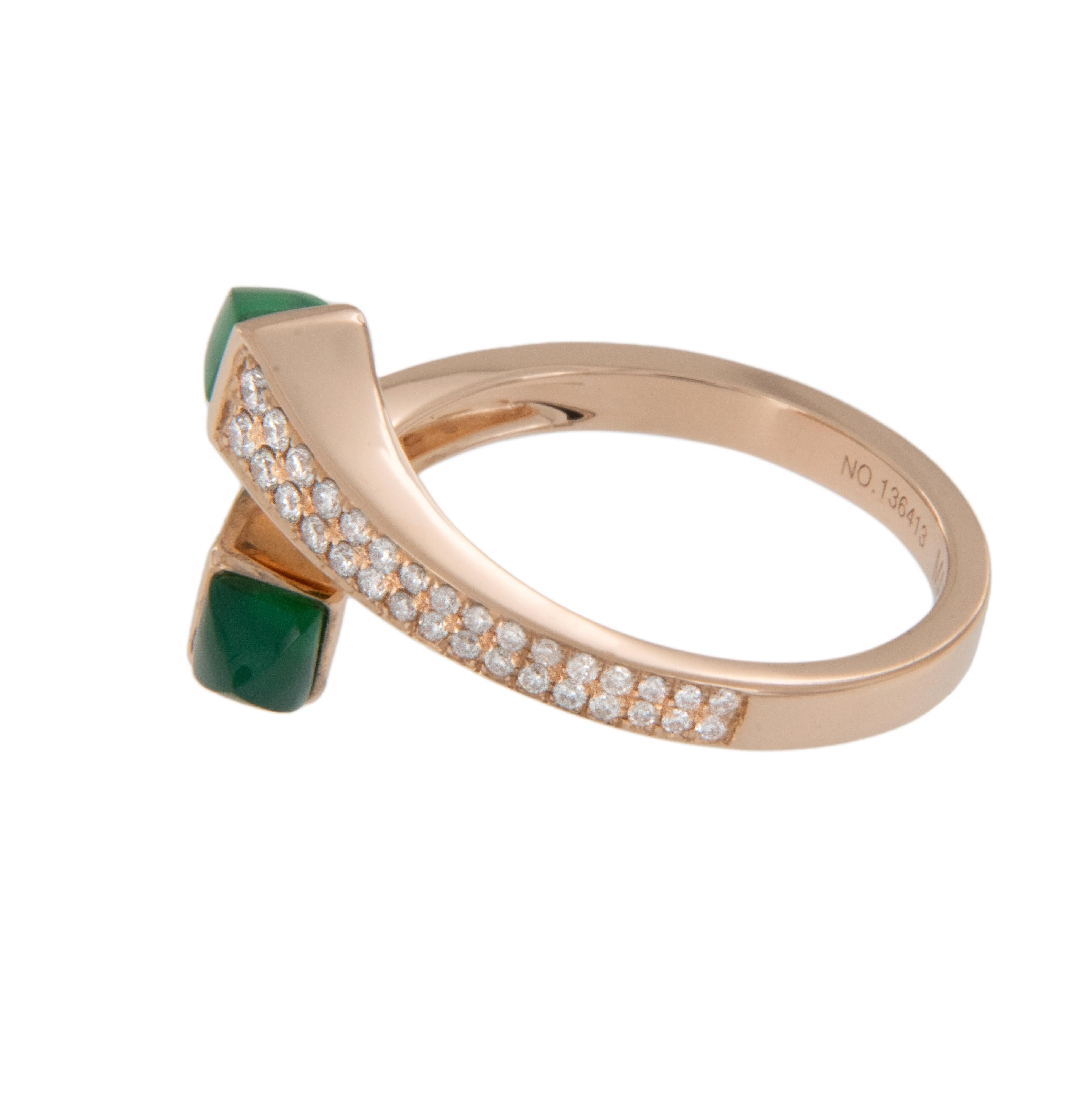 Contemporary 18 Karat Rose Gold,  Diamond,  Green Agate Bypass Fashion Ring For Sale