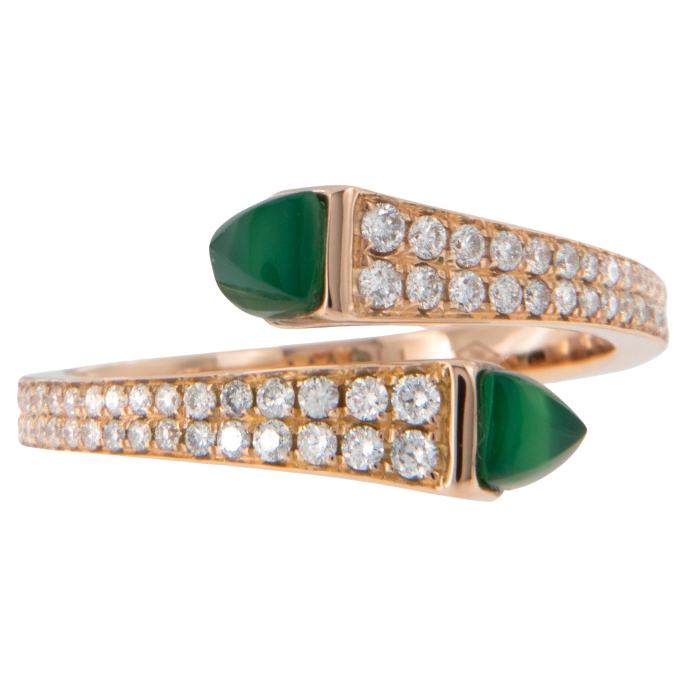 18 Karat Rose Gold,  Diamond,  Green Agate Bypass Fashion Ring For Sale