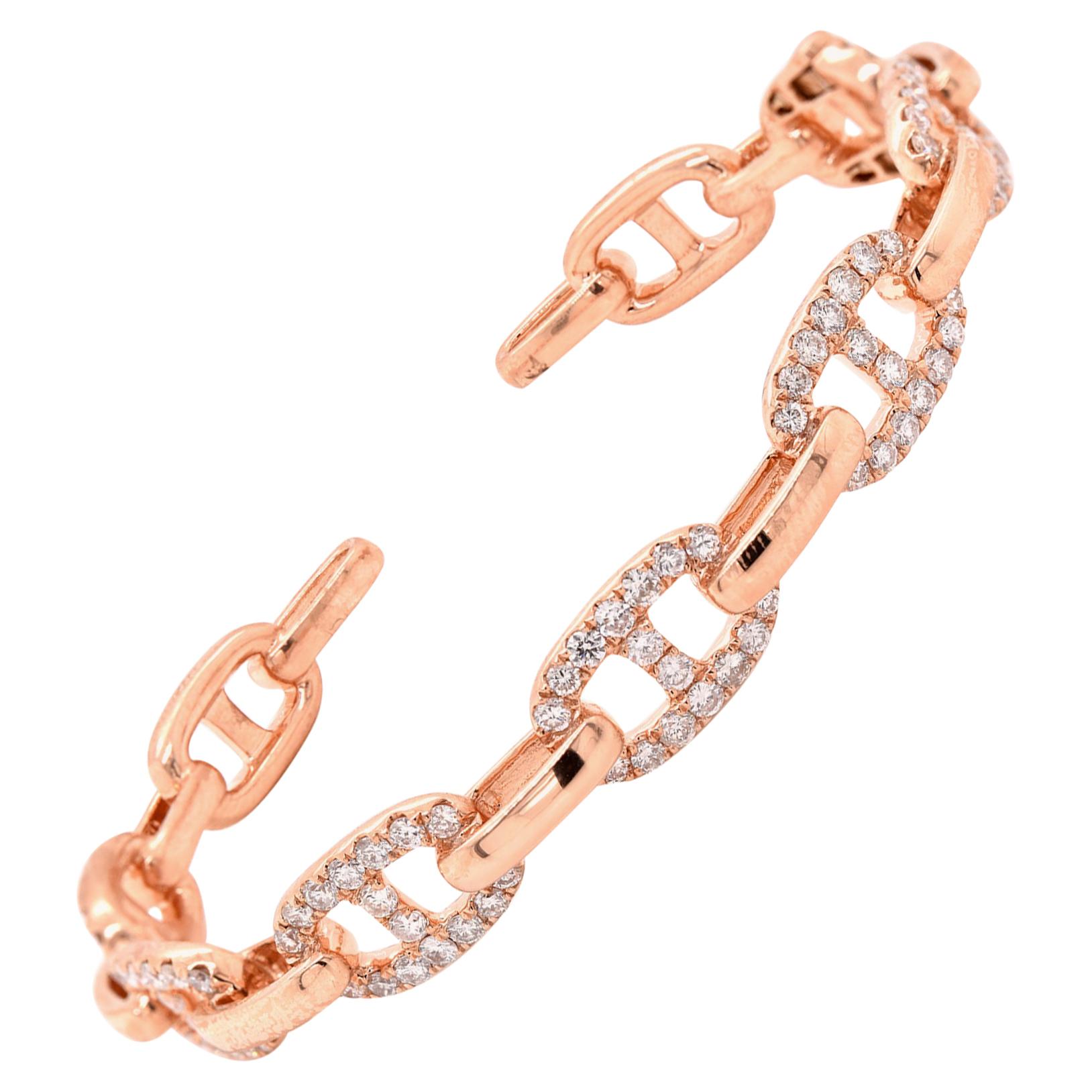 18 Karat Rose Gold Diamond Gucci Link Hinged Cuff Bracelet