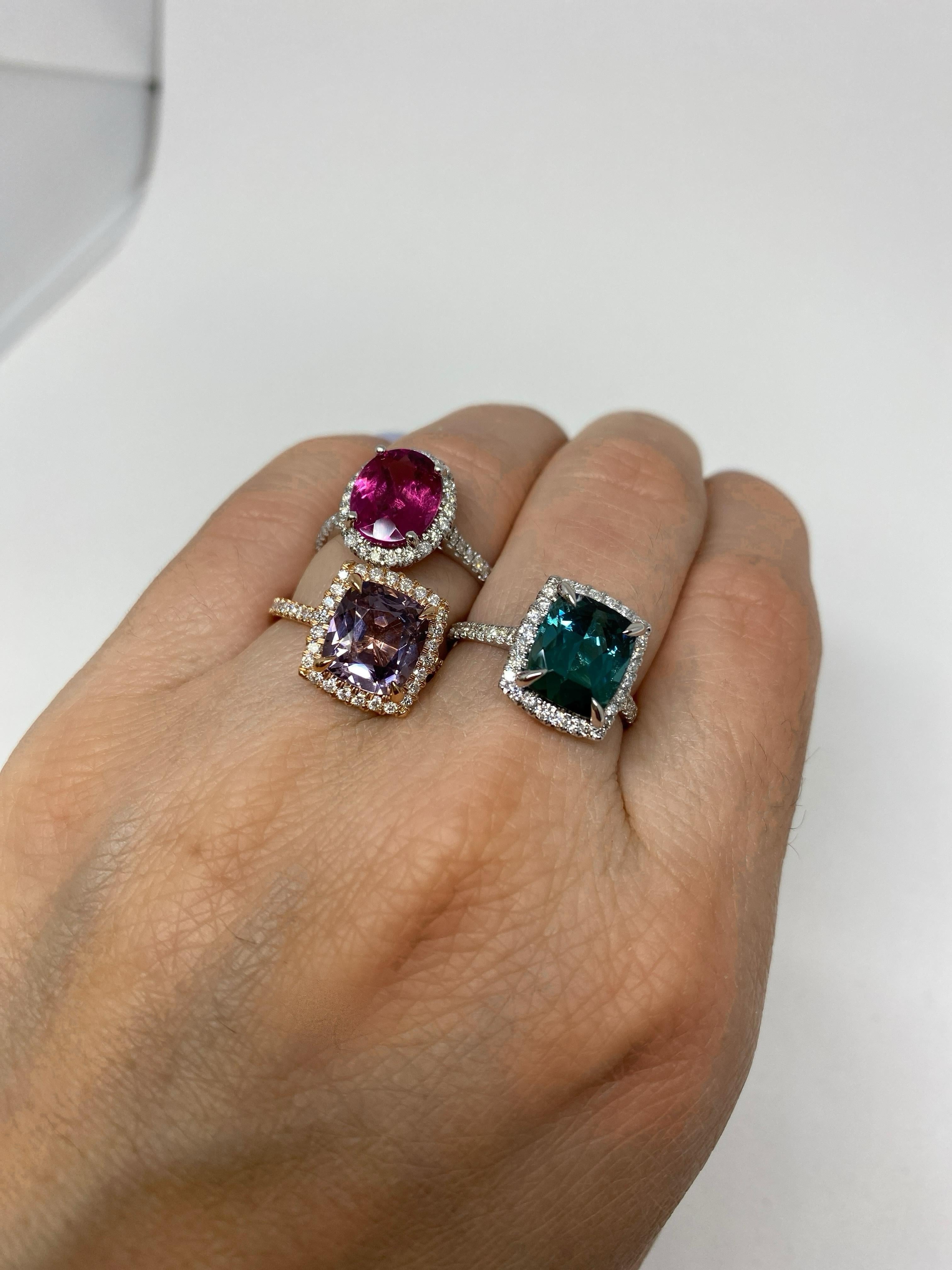 18 Karat Roségold Diamant Halo 3 Karat Lavendel Spinell Ring im Angebot 4