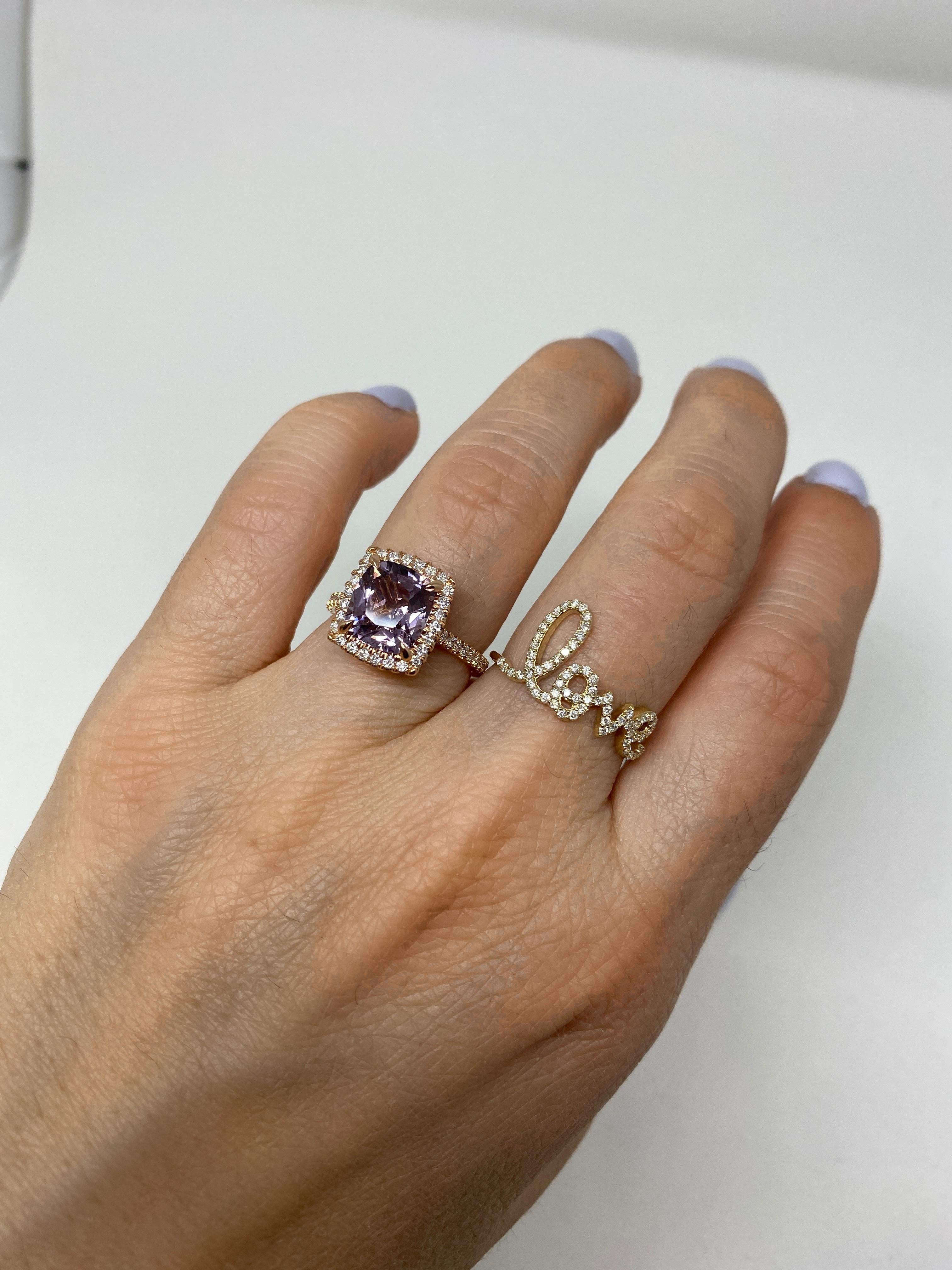 18 Karat Rose Gold Diamond Halo 3 Carat Lavender Spinel Ring For Sale 1