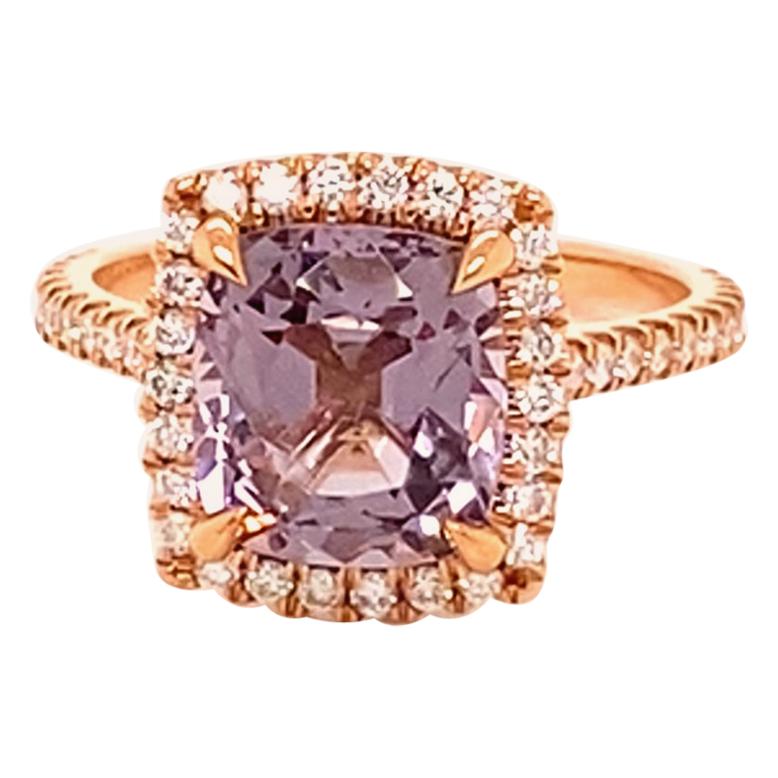 18 Karat Rose Gold Diamond Halo 3 Carat Lavender Spinel Ring