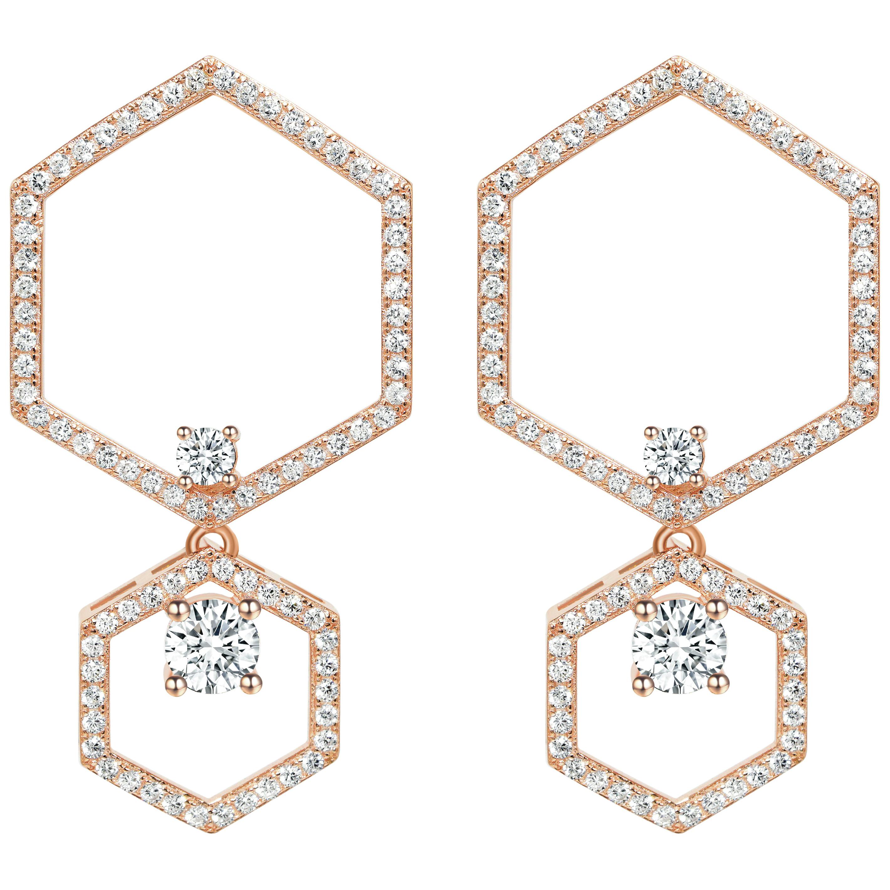 18 Karat Rose Gold Diamond Halo Earrings