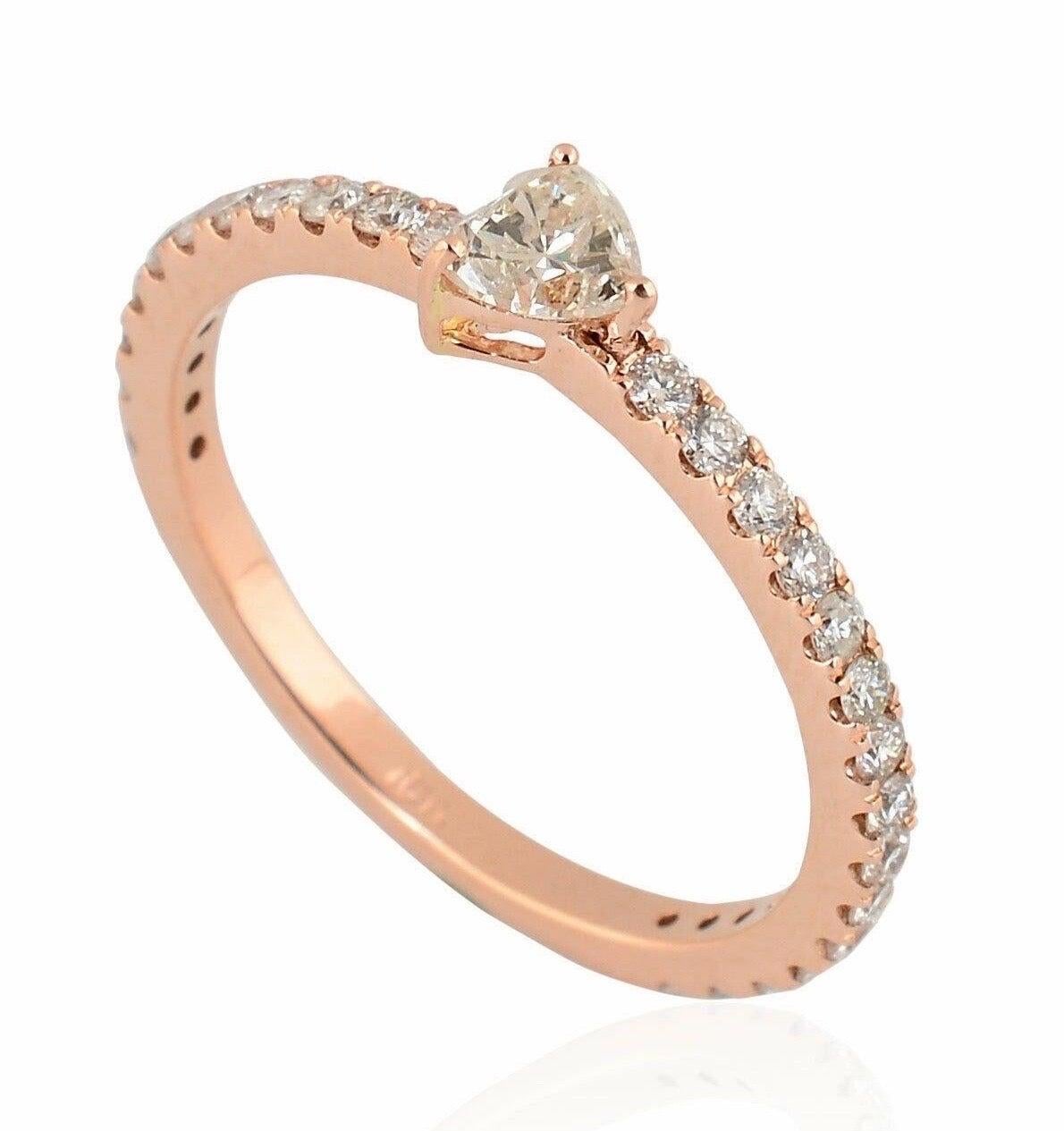 For Sale:  18 Karat Rose Gold Diamond Heart Band Ring 2
