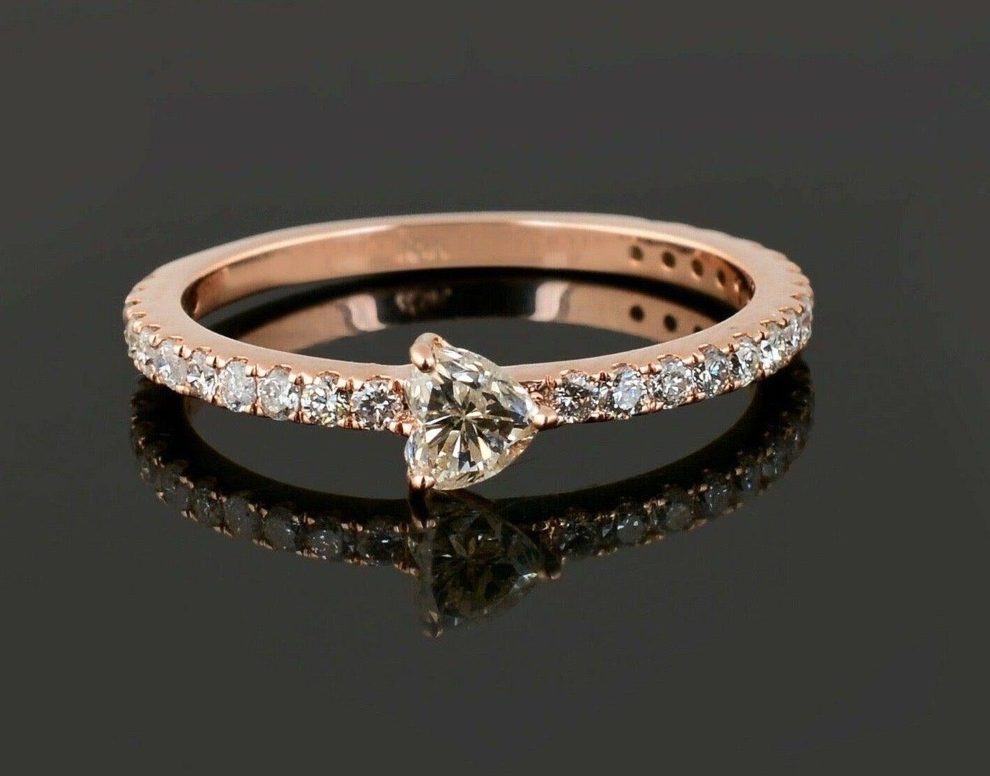 For Sale:  18 Karat Rose Gold Diamond Heart Band Ring 3