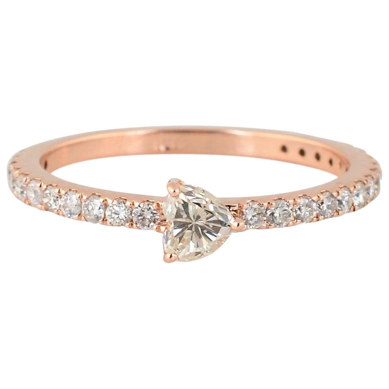 For Sale:  18 Karat Rose Gold Diamond Heart Band Ring
