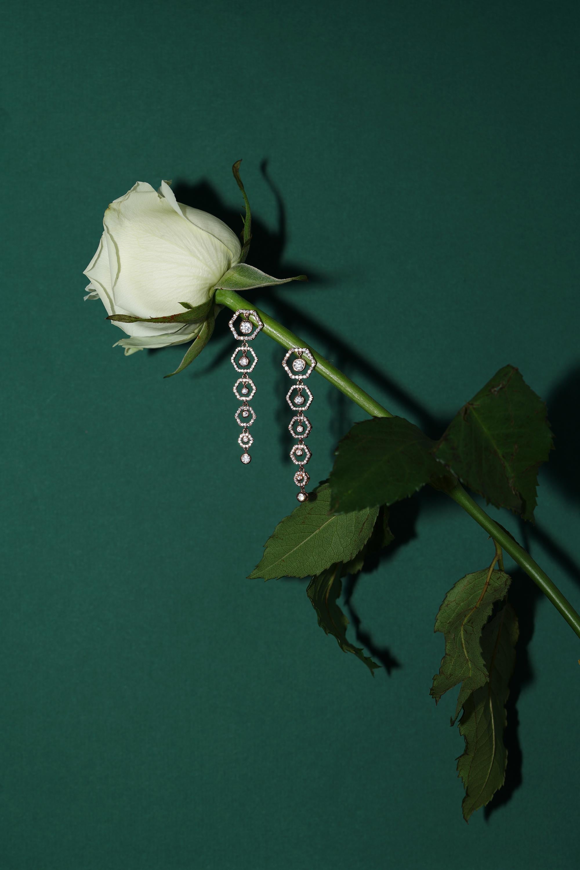 Contemporary 18 Karat Rose Gold Diamond Honey Drop Earrings For Sale