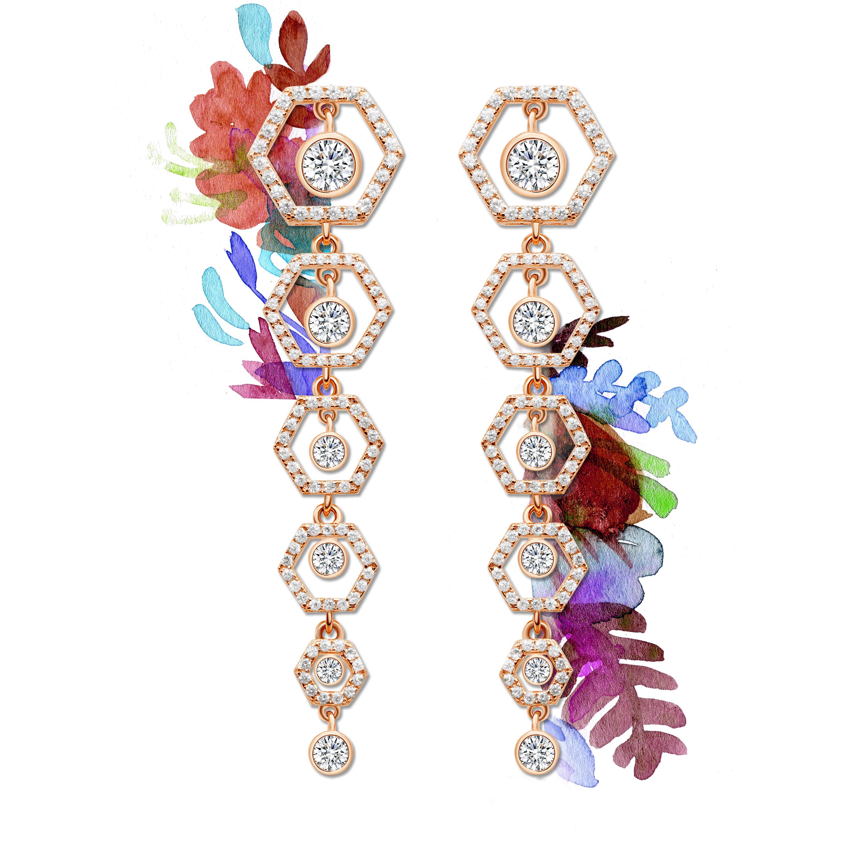 18 Karat Rose Gold Diamond Honey Drop Earrings In New Condition For Sale In London, GB