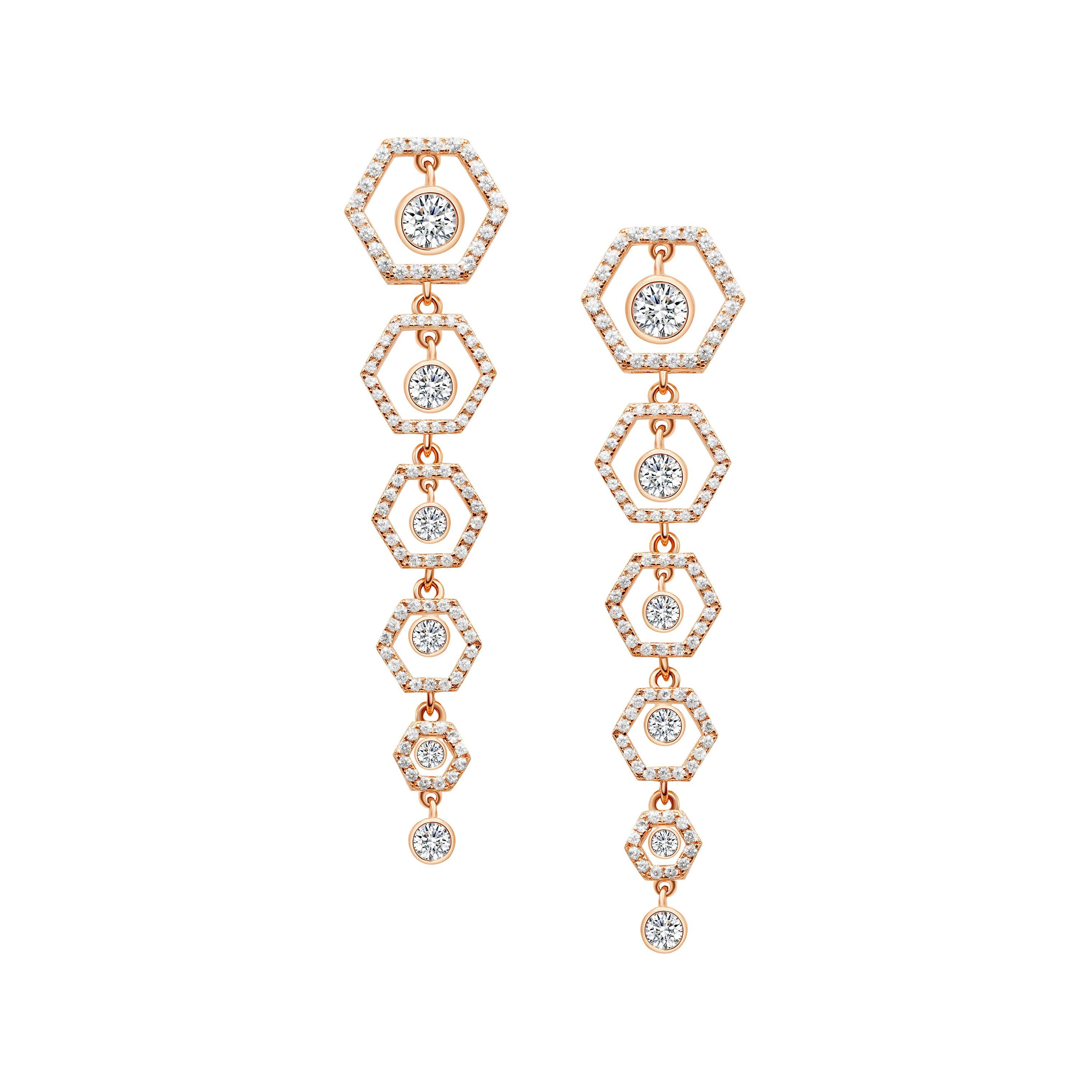 18 Karat Rose Gold Diamond Honey Drop Earrings For Sale