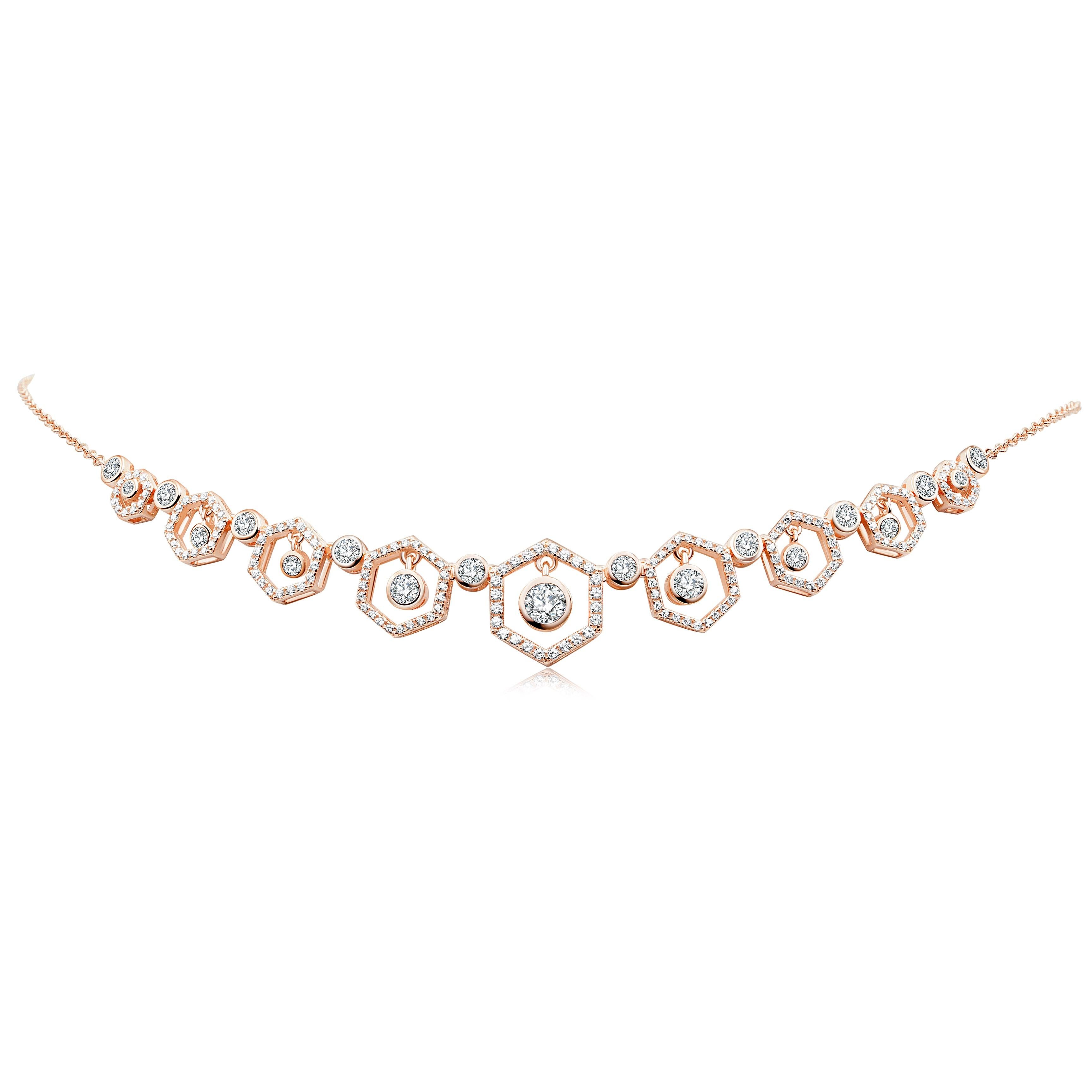 Collier à gouttes miel en or rose 18 carats et diamants