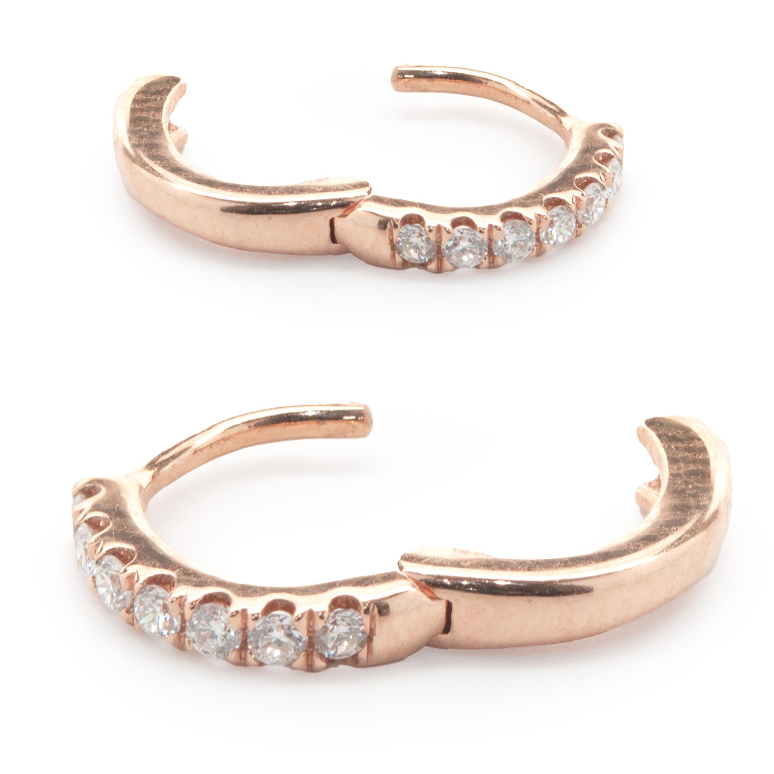 18 Karat Rose Gold Diamond Huggie Hoop Earrings In Excellent Condition For Sale In Scottsdale, AZ