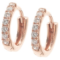 18 Karat Rose Gold Diamond Huggie Hoop Earrings