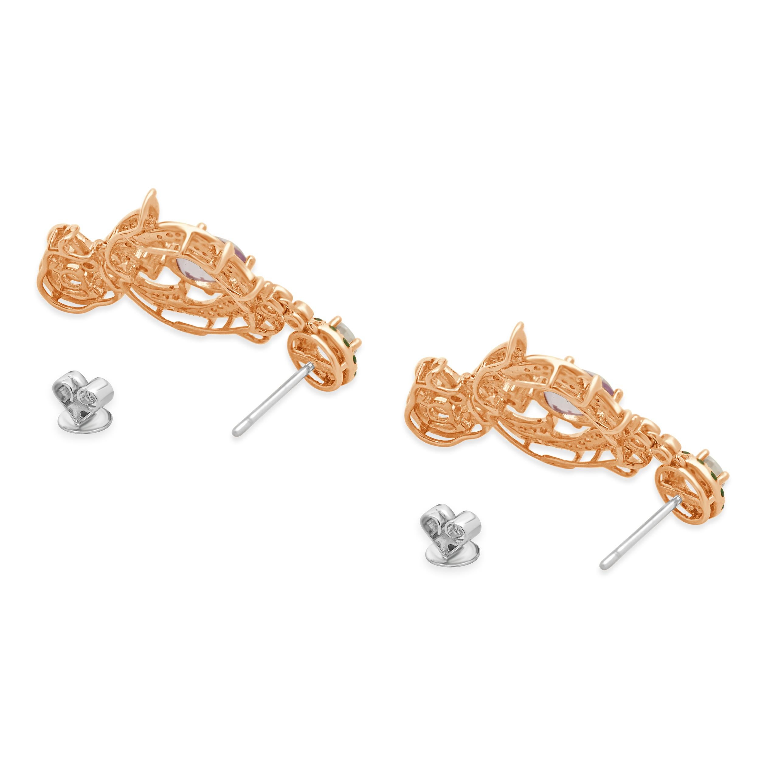 18 Karat Rose Gold Diamond, Kunzite, and Morganite Vintage Floral Style Earrings In Good Condition For Sale In Scottsdale, AZ