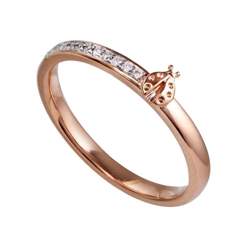 18 Karat Rose Gold Natural Diamond Ladybird Stacking Ring Band For Sale