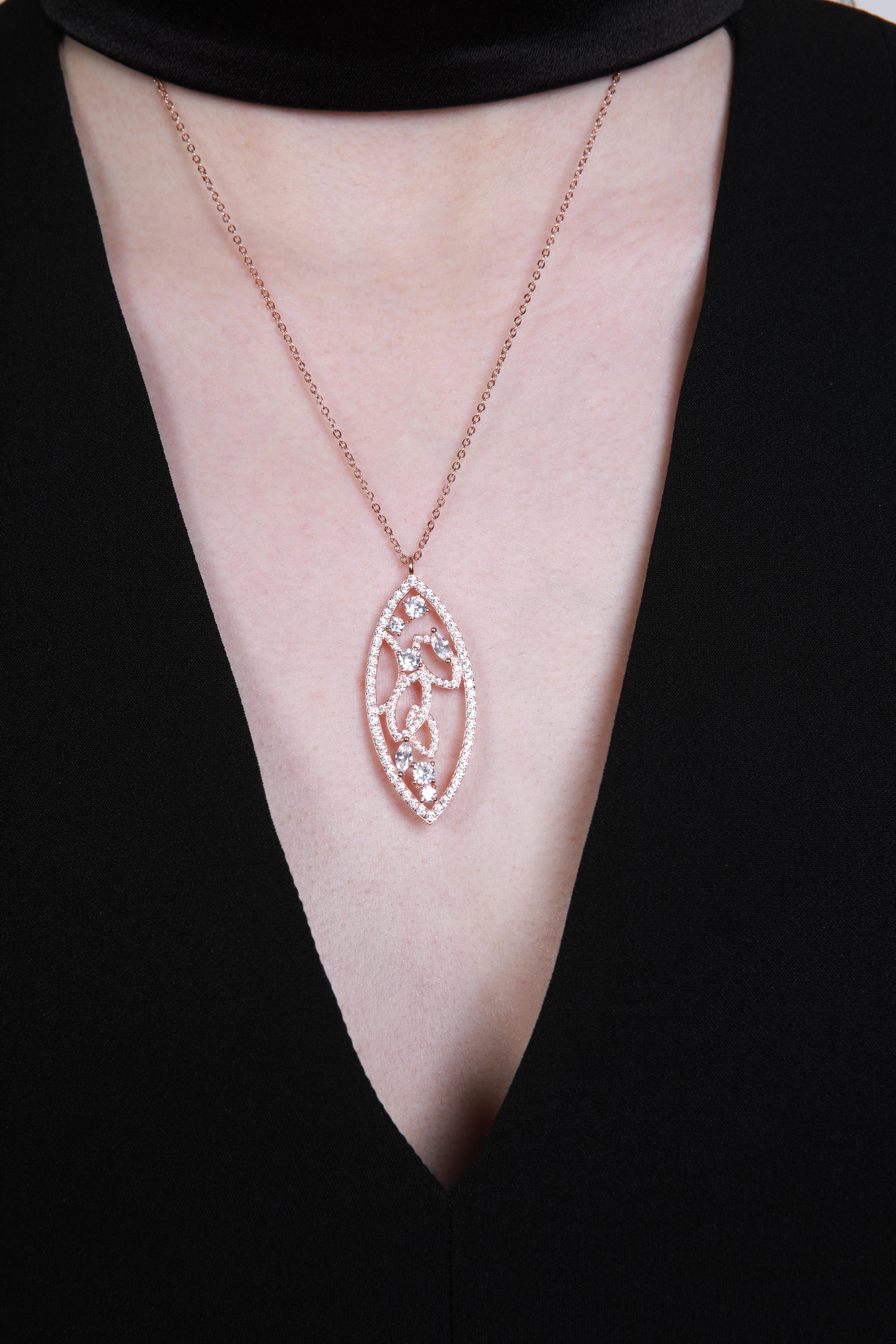 Women's or Men's 18 Karat Rose Gold Diamond Lattice Pendant Necklace For Sale