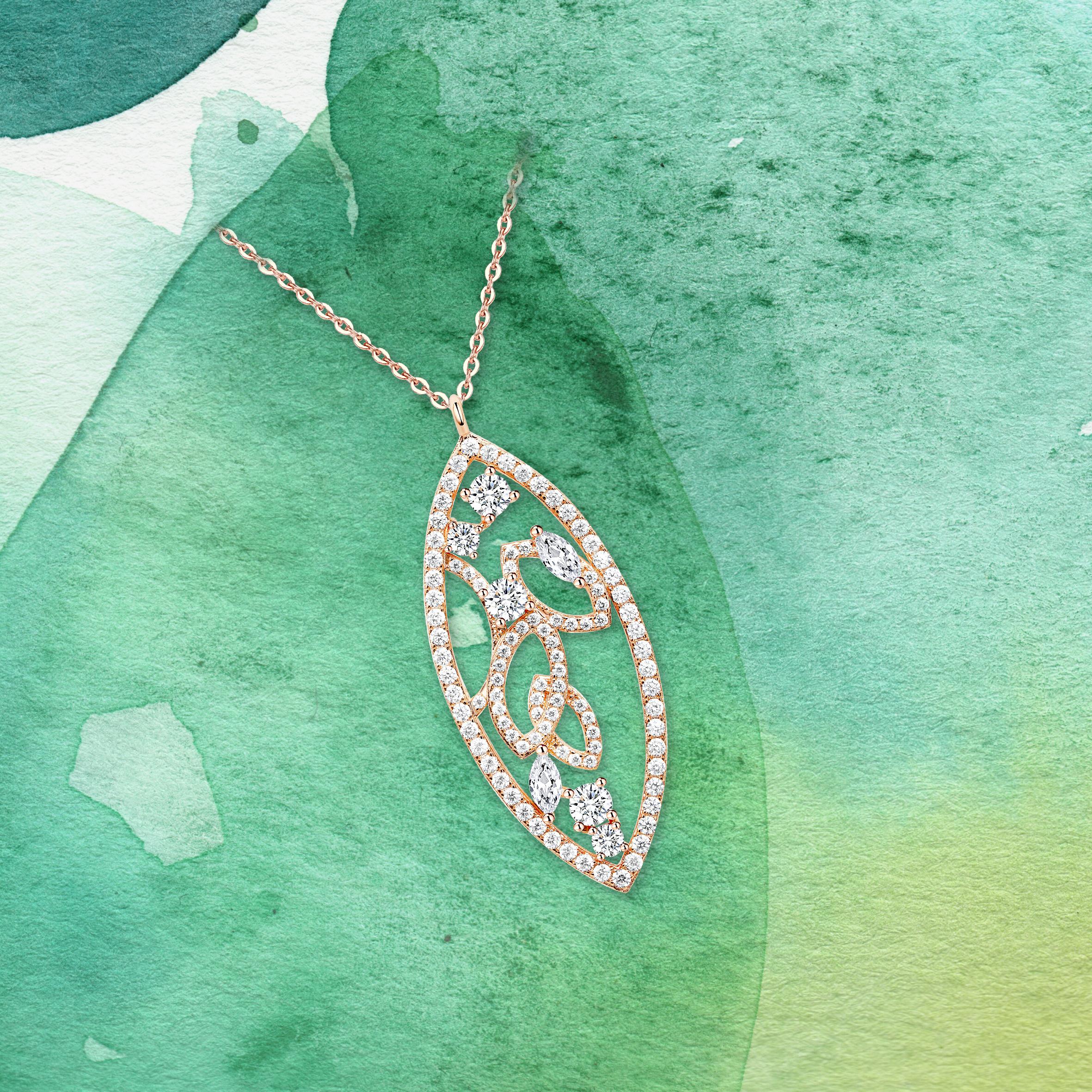 18 Karat Rose Gold Diamond Lattice Pendant Necklace For Sale 1