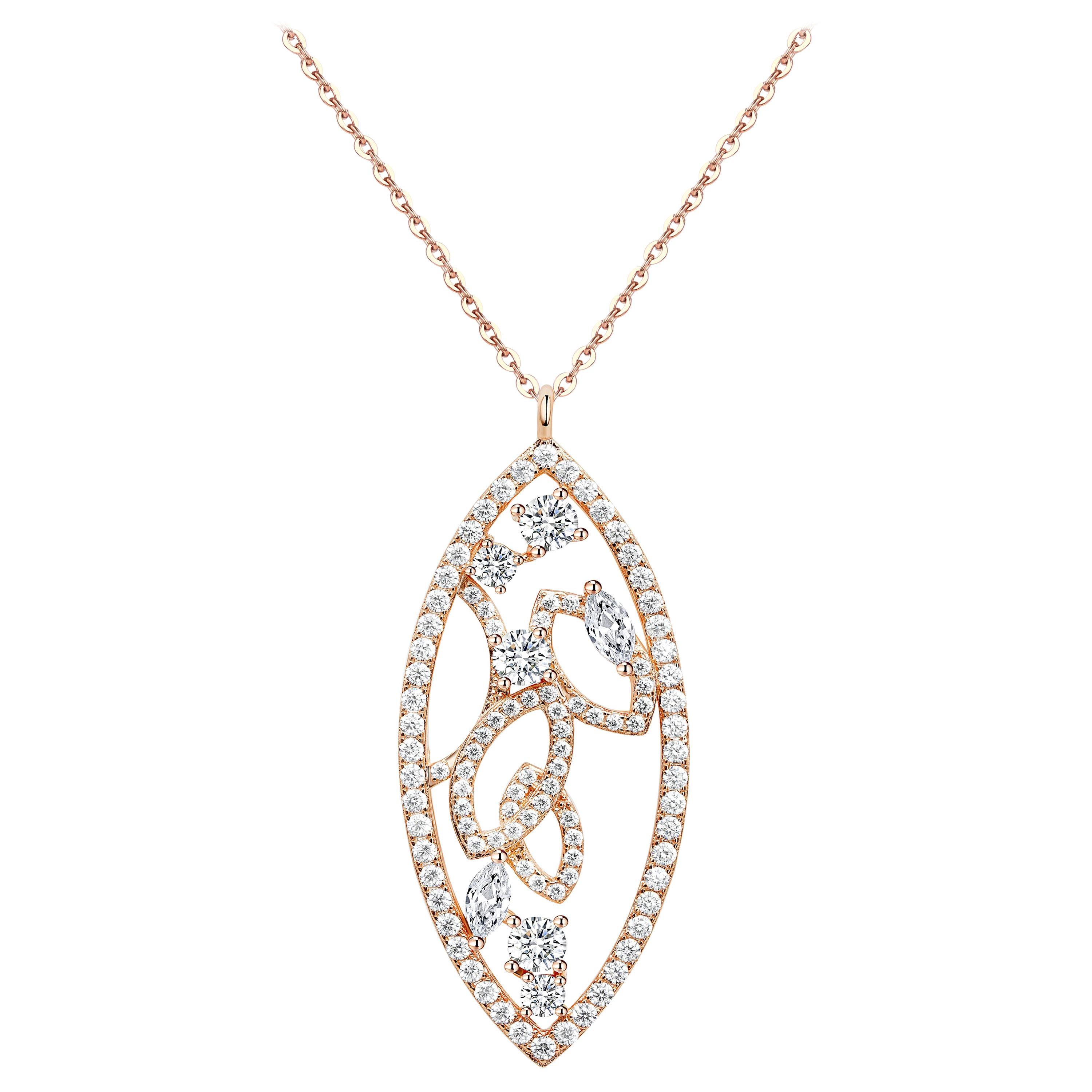 18 Karat Rose Gold Diamond Lattice Pendant Necklace