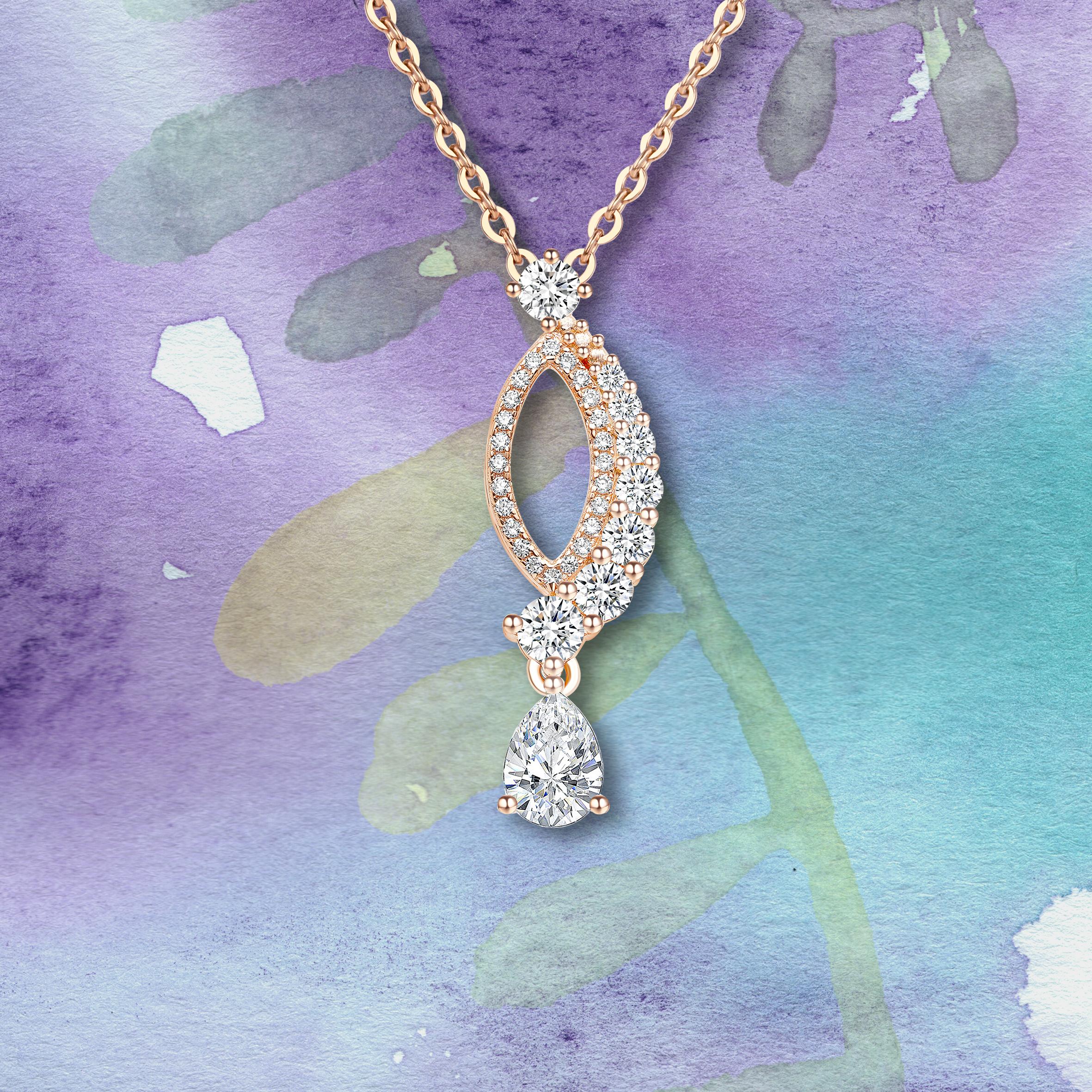 18 Karat Rose Gold Diamond Leaf Pendant Necklace For Sale 1
