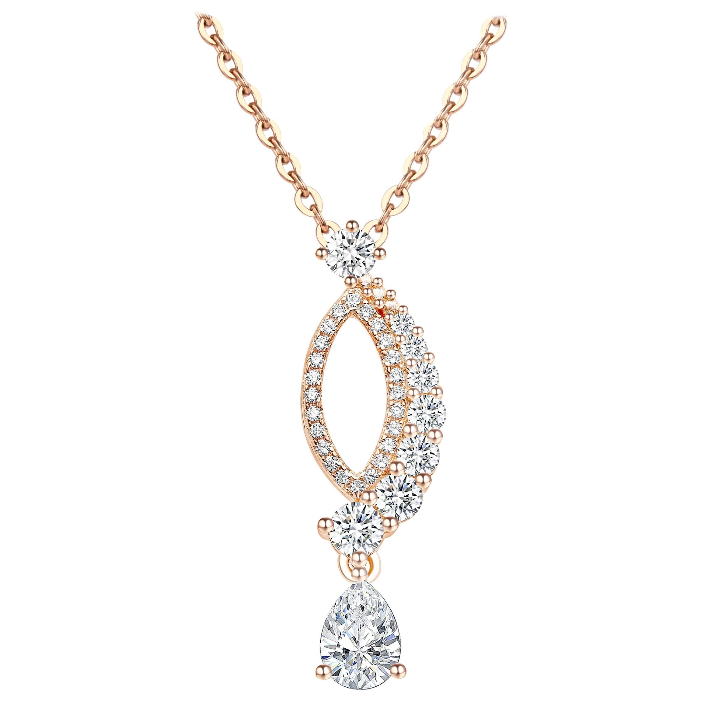 18 Karat Rose Gold Diamond Leaf Pendant Necklace For Sale