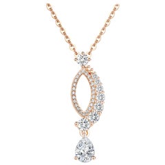 Collier pendentif feuille en or rose 18 carats et diamants