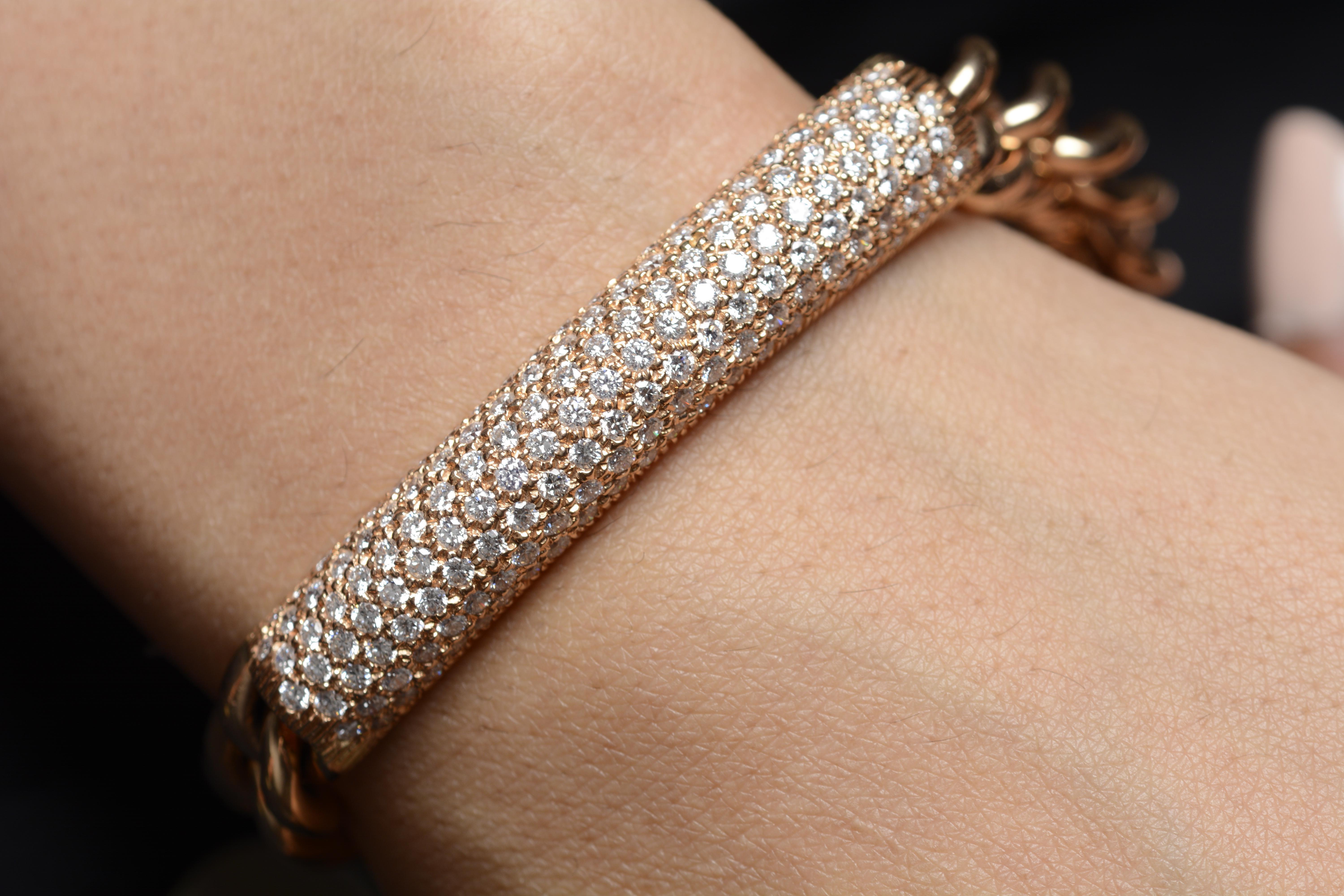 Round Cut 18 Karat Rose Gold Diamond Link Bracelet
