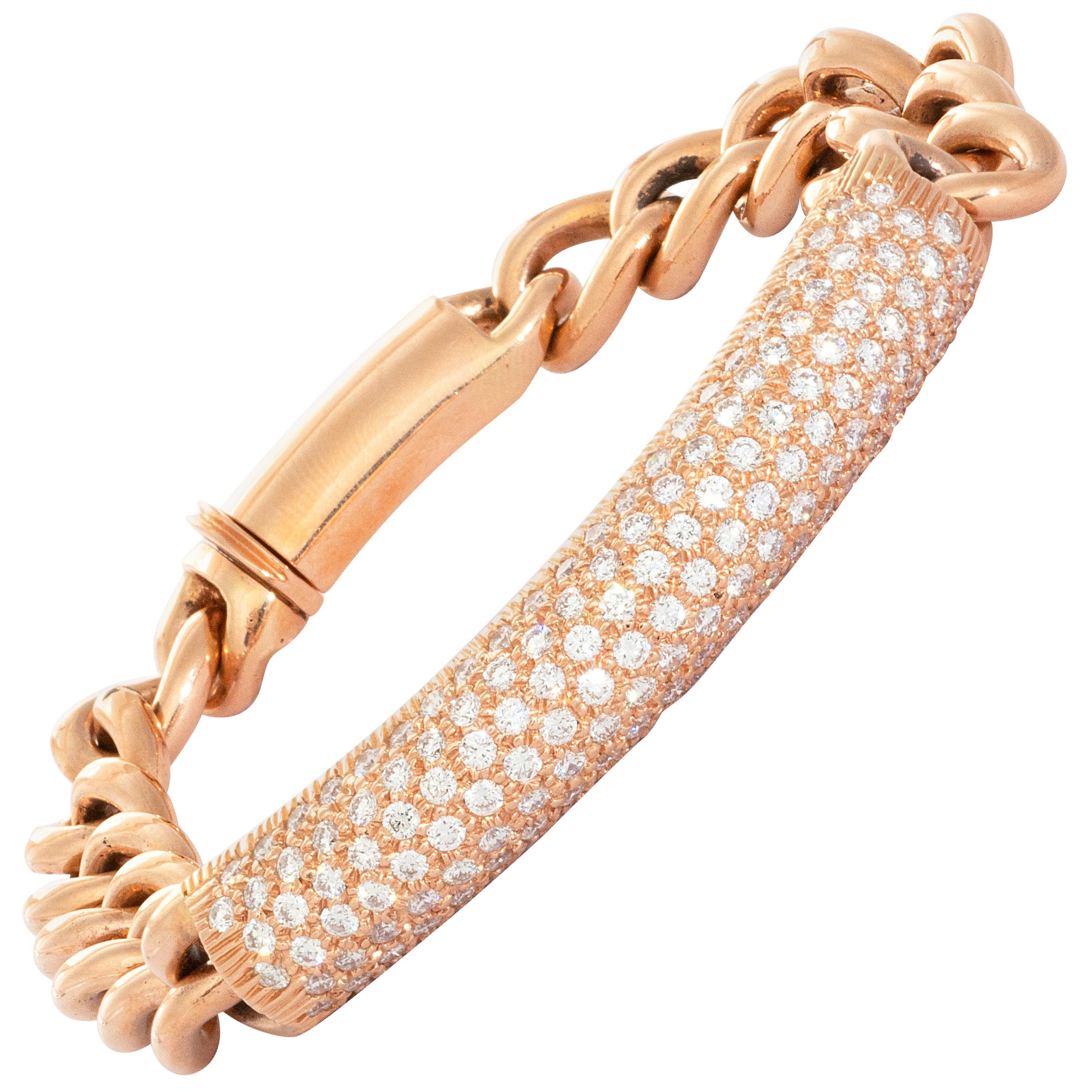 18 Karat Rose Gold Diamond Link Bracelet