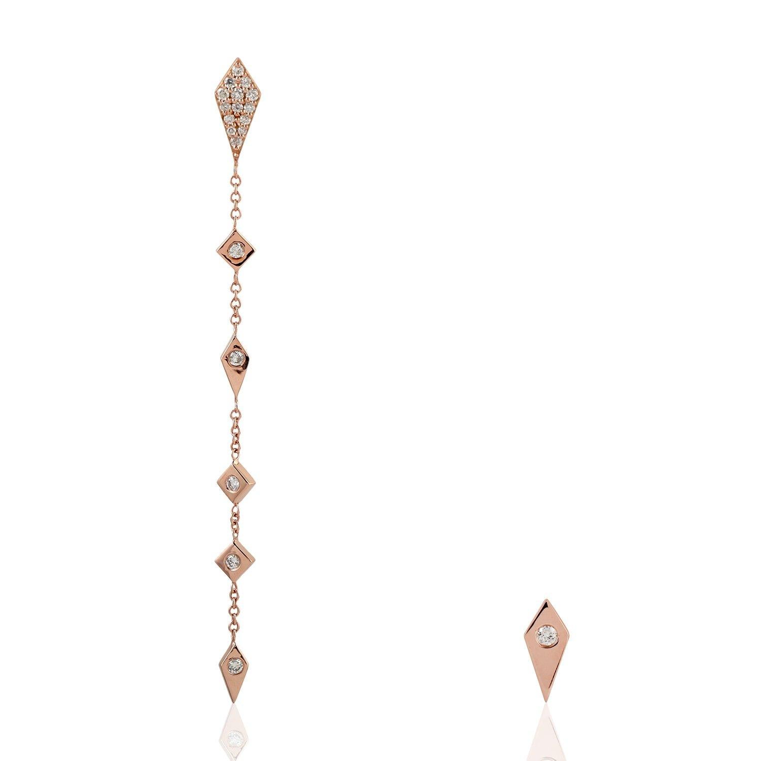 18 Karat Roségold Diamant-Tropfen-Ohrringe mit nicht zusammenpassender Kette (Zeitgenössisch) im Angebot