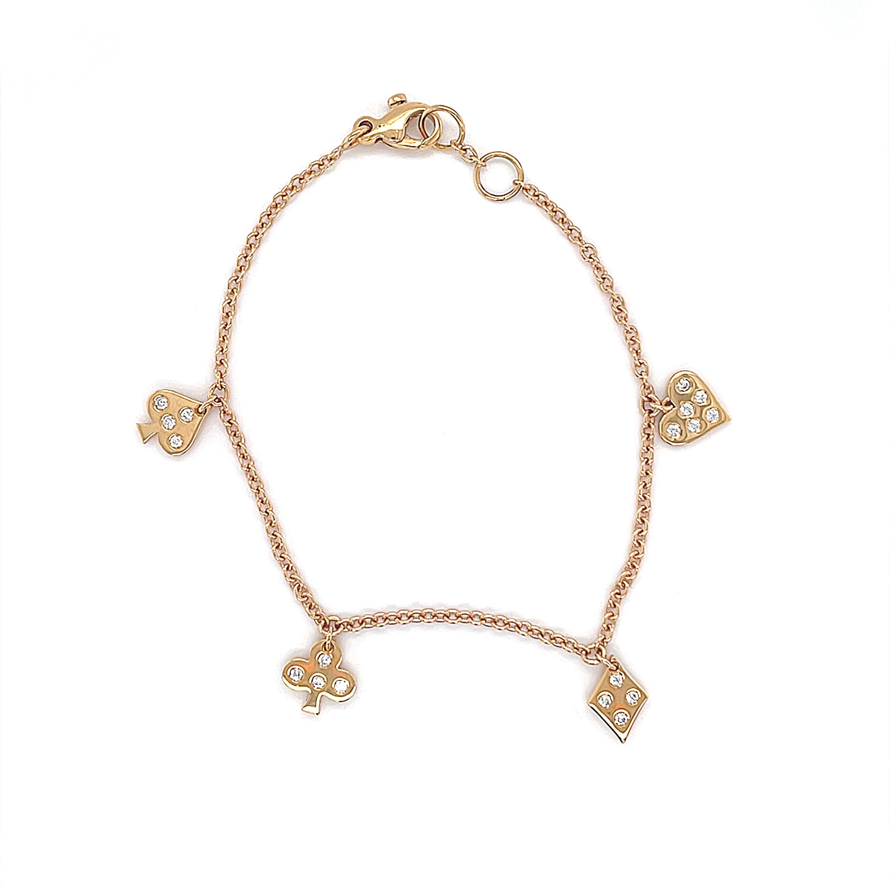 Contemporary 18 Karat Rose Gold Diamond Multi Charm Bracelet For Sale