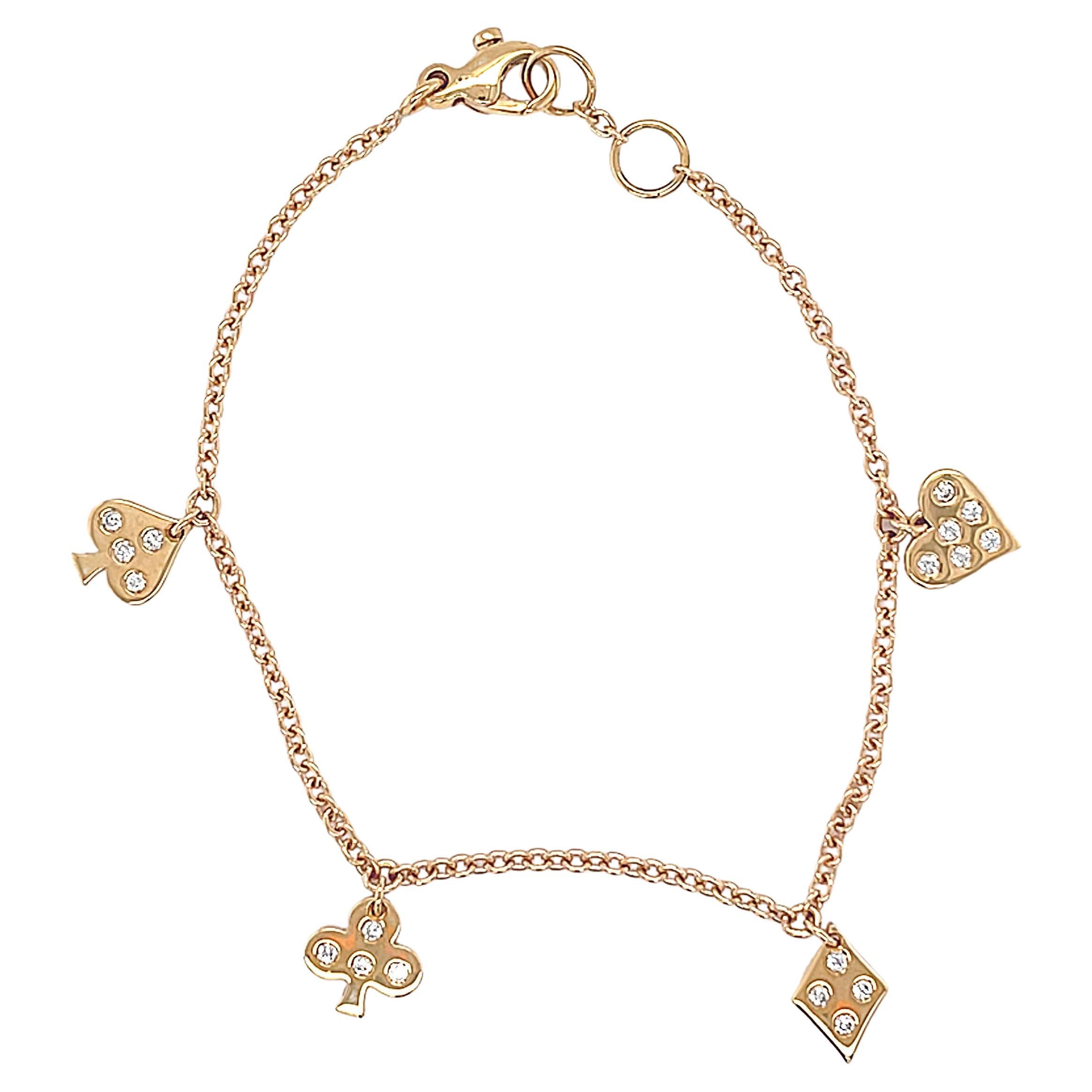 18 Karat Rose Gold Diamond Multi Charm Bracelet For Sale
