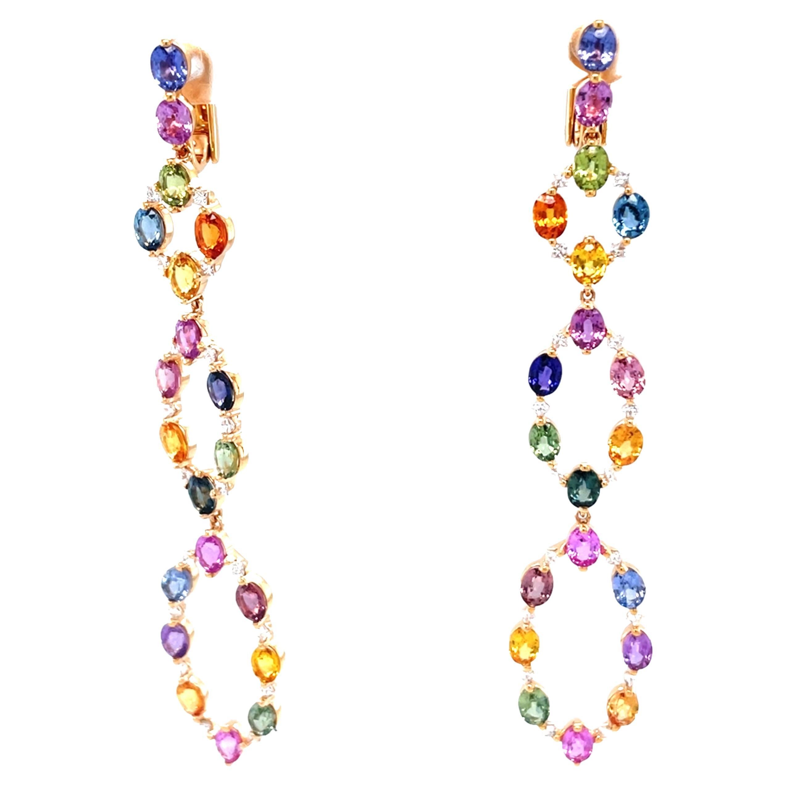 18 Karat Roségold Diamant-Kronleuchter-Ohrringe mit mehrfarbigem Saphir Damen im Angebot