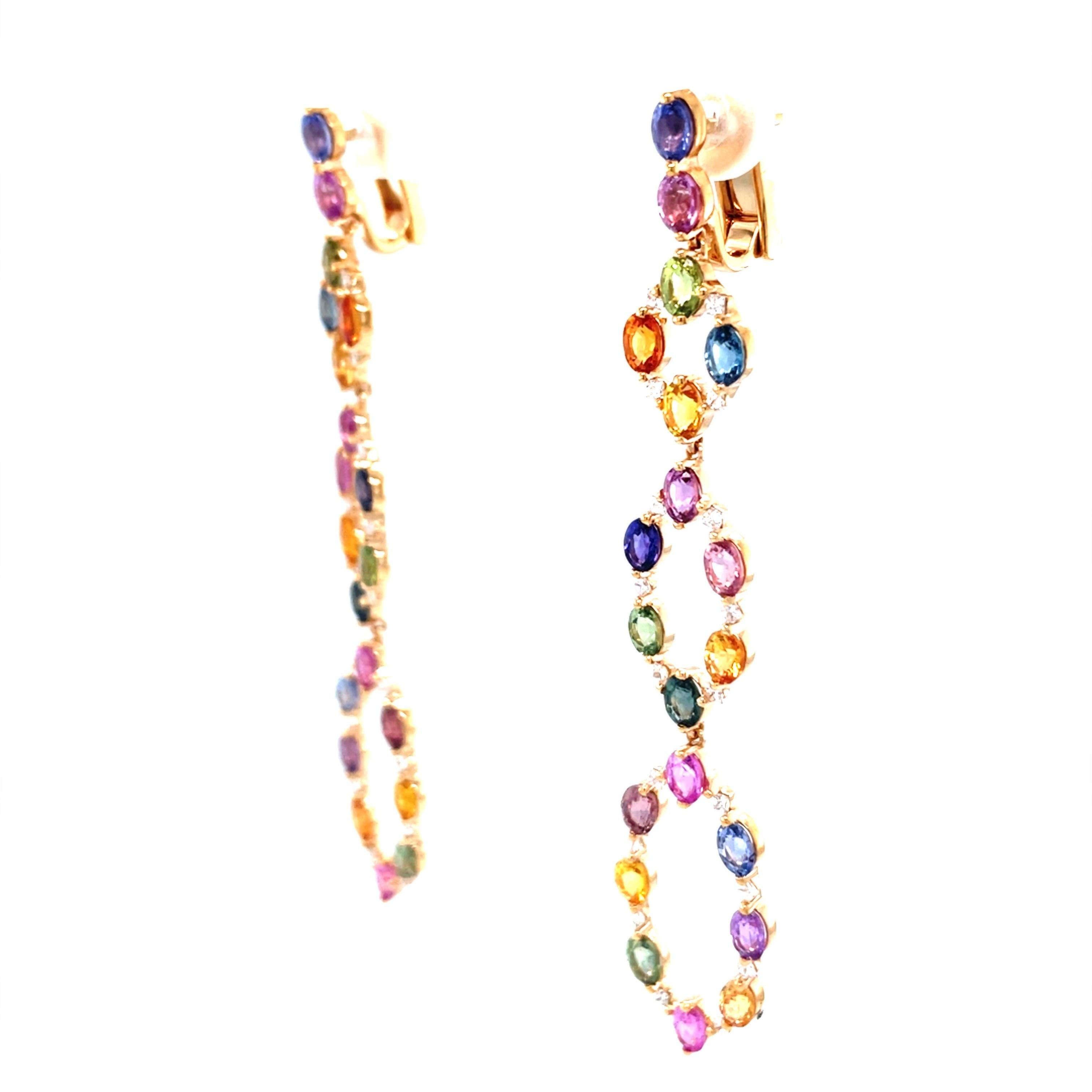 18 Karat Roségold Diamant-Kronleuchter-Ohrringe mit mehrfarbigem Saphir im Angebot 2