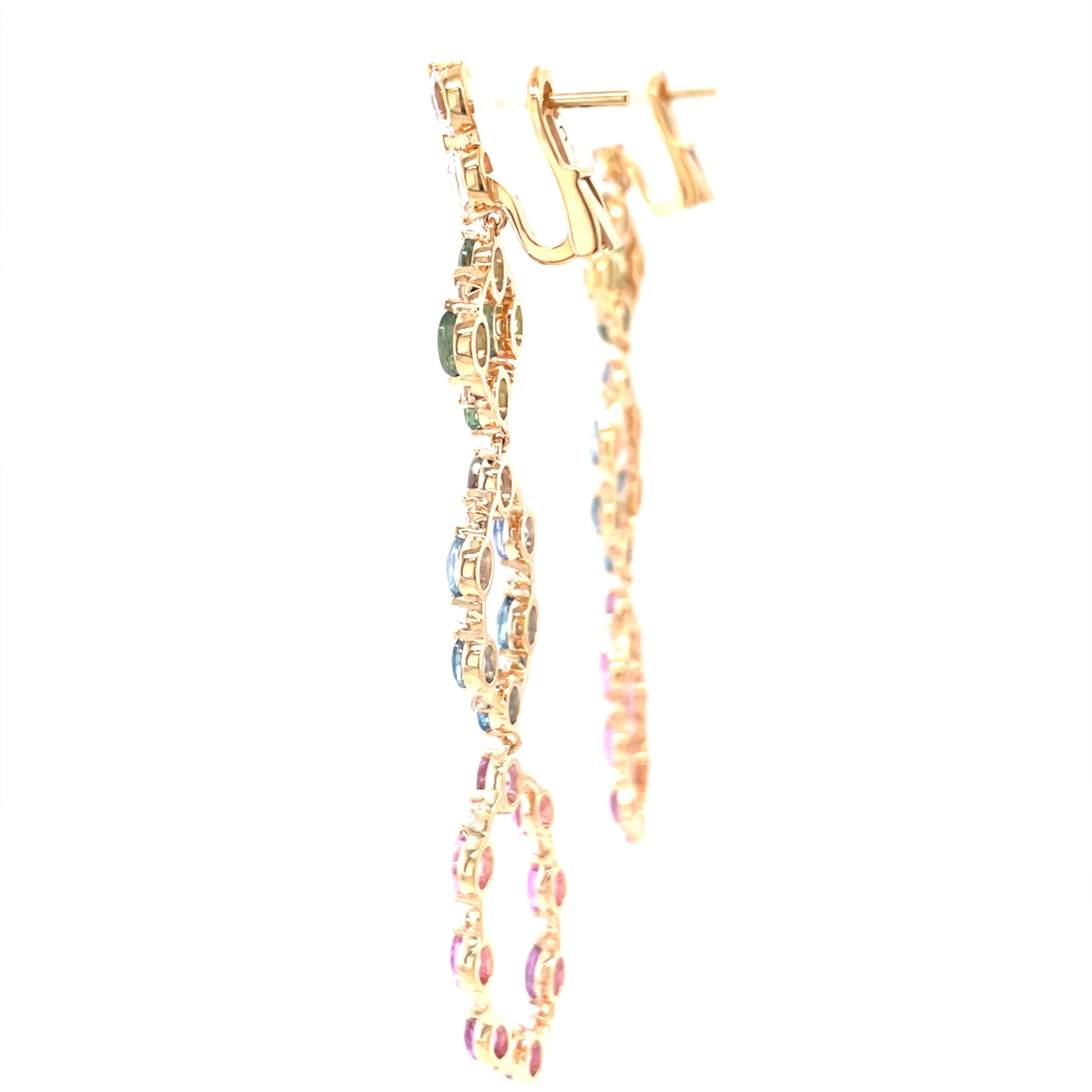 18 Karat Rose Gold Diamond Multi-Coloured Sapphire Chandelier Earrings In New Condition For Sale In Monte-Carlo, MC