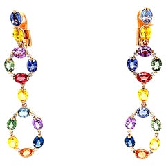 18 Karat Rose Gold Diamond Multi-coloured Sapphire Chandelier Earrings