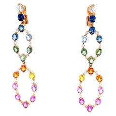 18 Karat Rose Gold Diamond Multi-coloured Sapphire Chandelier Earrings