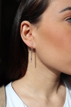 18 Karat Rose Gold Diamond Multi-coloured Sapphire Drop Earrings