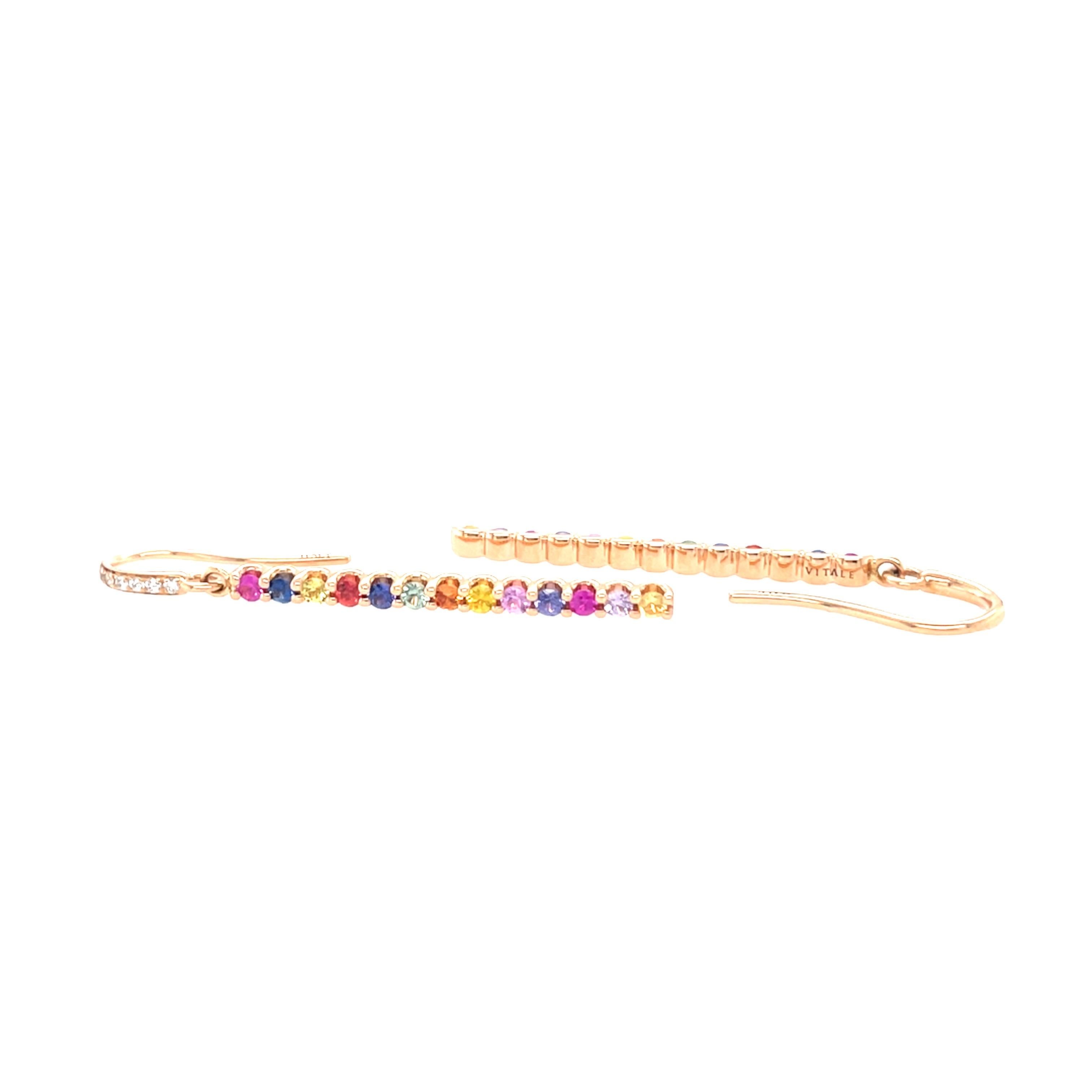 18 Karat Rose Gold Diamond Multi-coloured Sapphire Drop Earrings For Sale 1